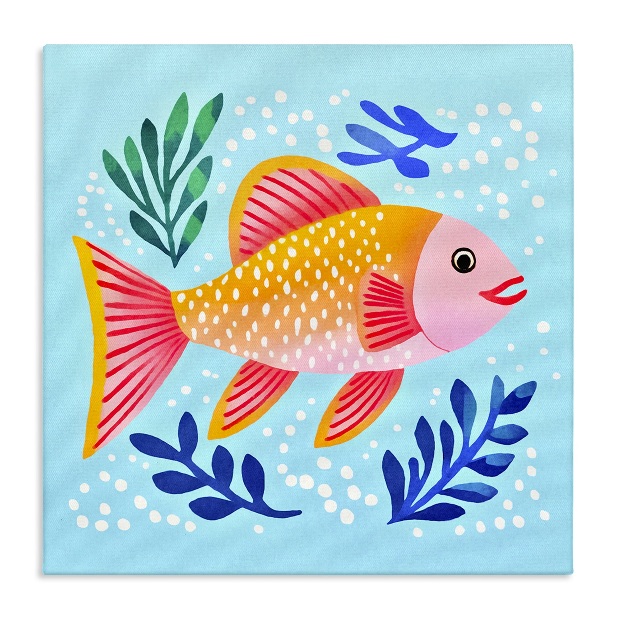 Stupell Industries Whimsical Fish & Seaweed Animals Painting Wrapped Canvas Art Print Wall Art, 24 x 24