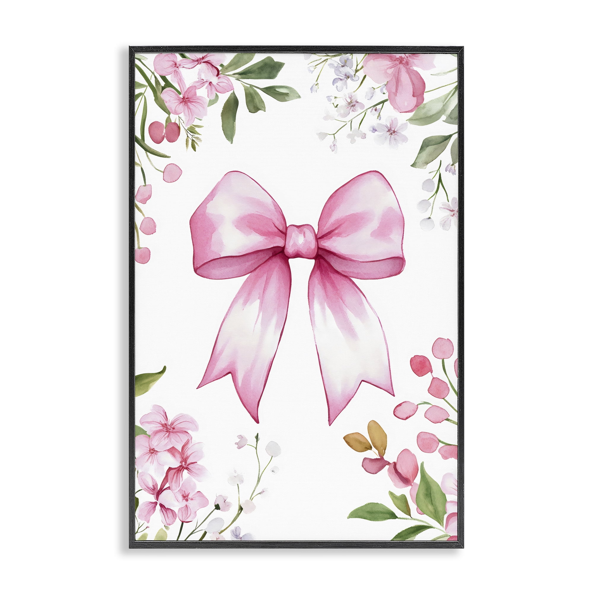 Stupell Industries Whimsical Floral Bow Pink Black Framed Giclee Art, design by Creative Studio