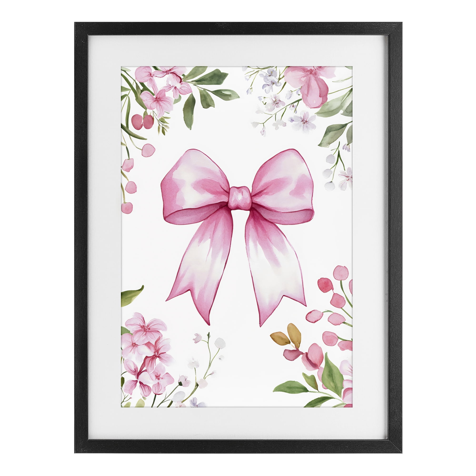 Stupell Industries Whimsical Floral Bow Pink Black Framed Print Under Glass, design by Creative Studio