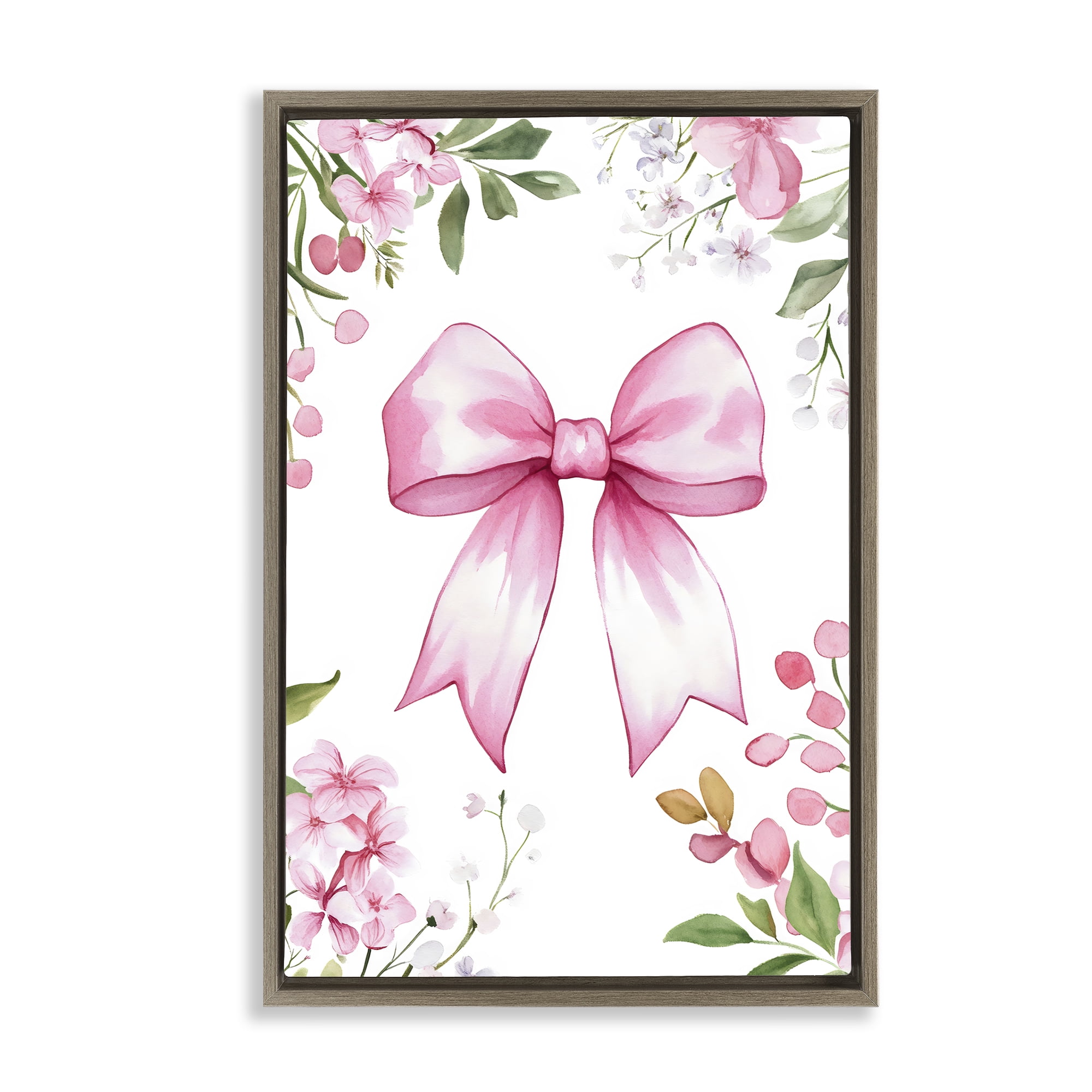 Stupell Industries Whimsical Floral Bow Pink Brown Framed Floater Canvas Wall Art, design by Creative Studio