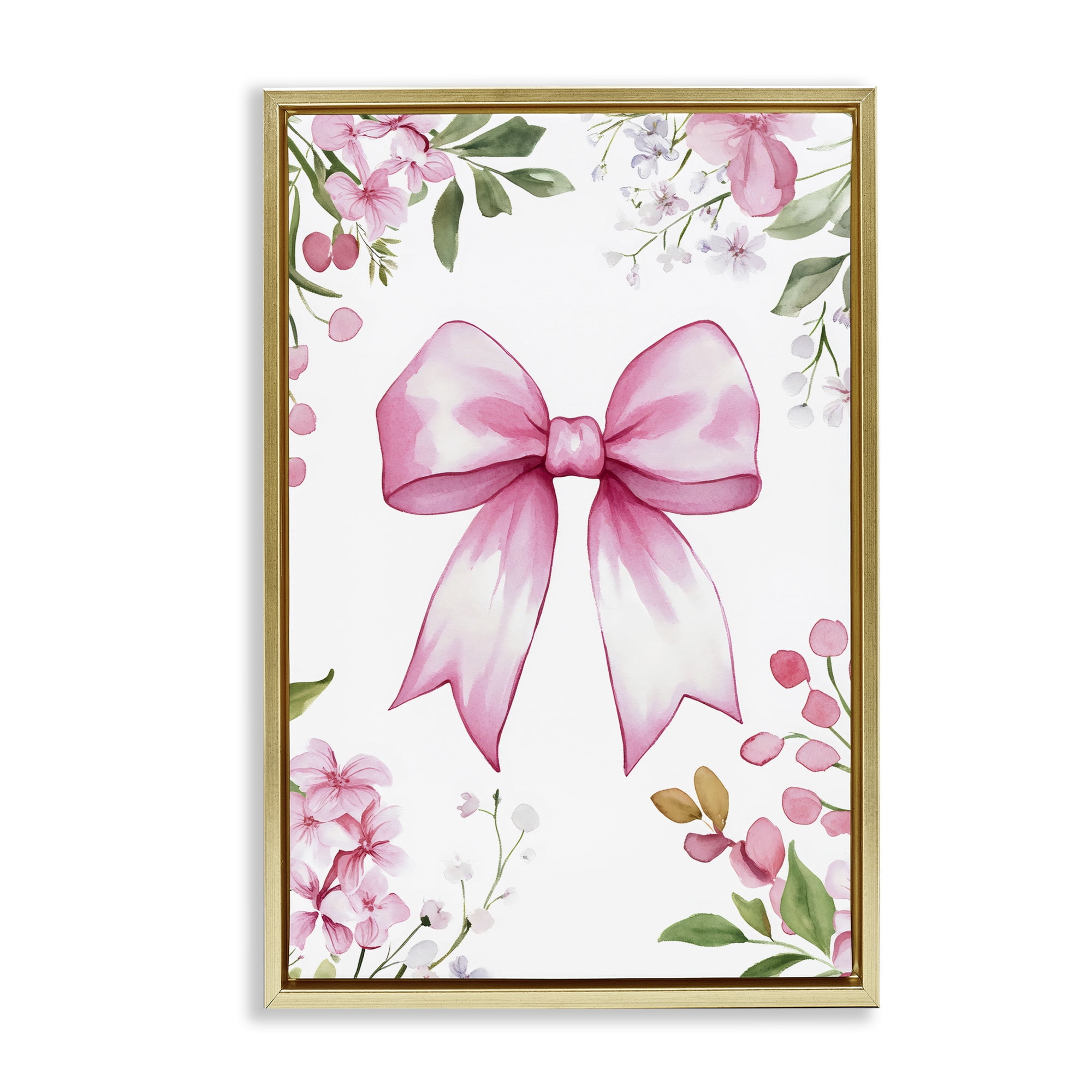 Stupell Industries Whimsical Floral Bow Pink Gold Framed Floater Canvas Wall Art, design by Creative Studio