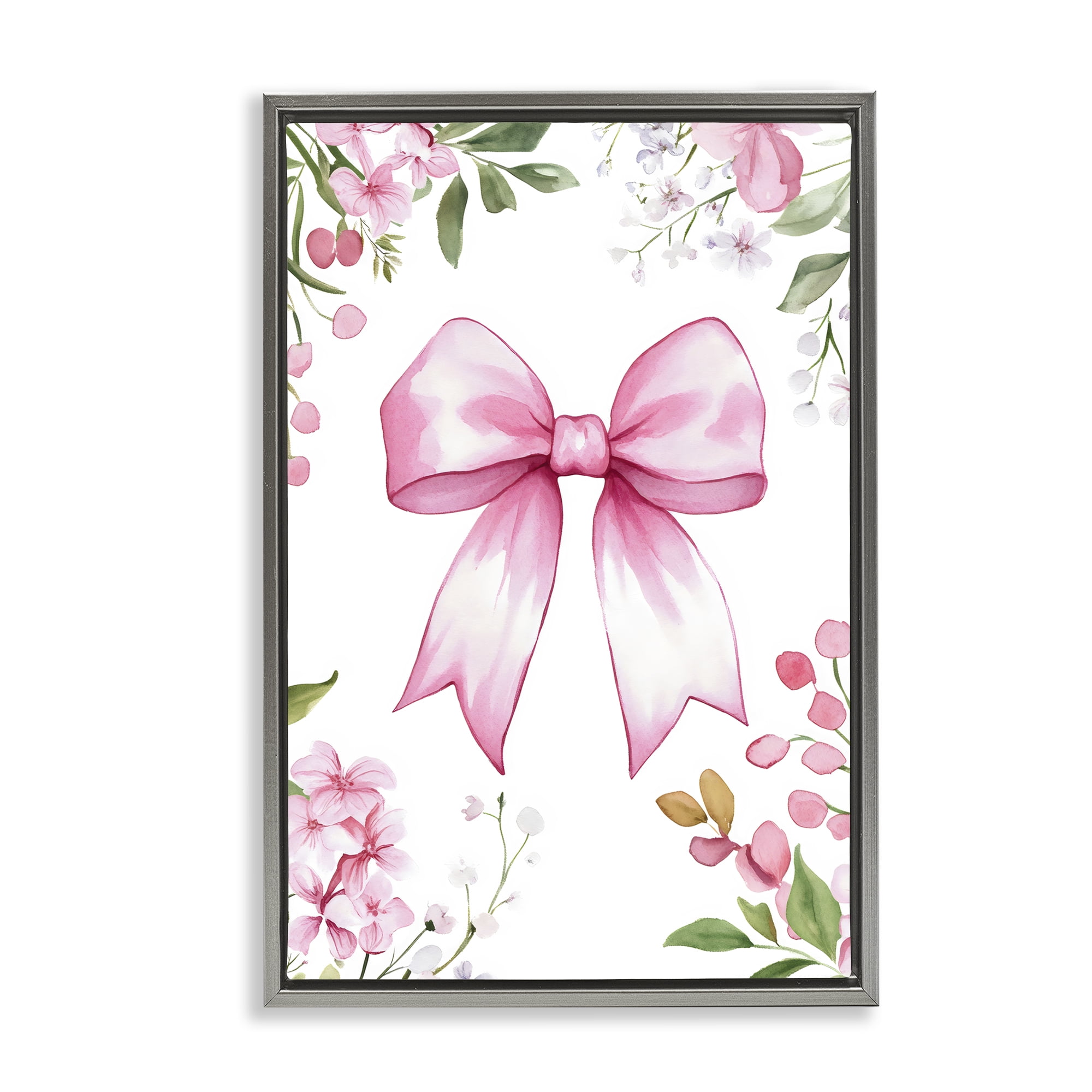 Stupell Industries Whimsical Floral Bow Pink Gray Framed Floater Canvas Wall Art, design by Creative Studio