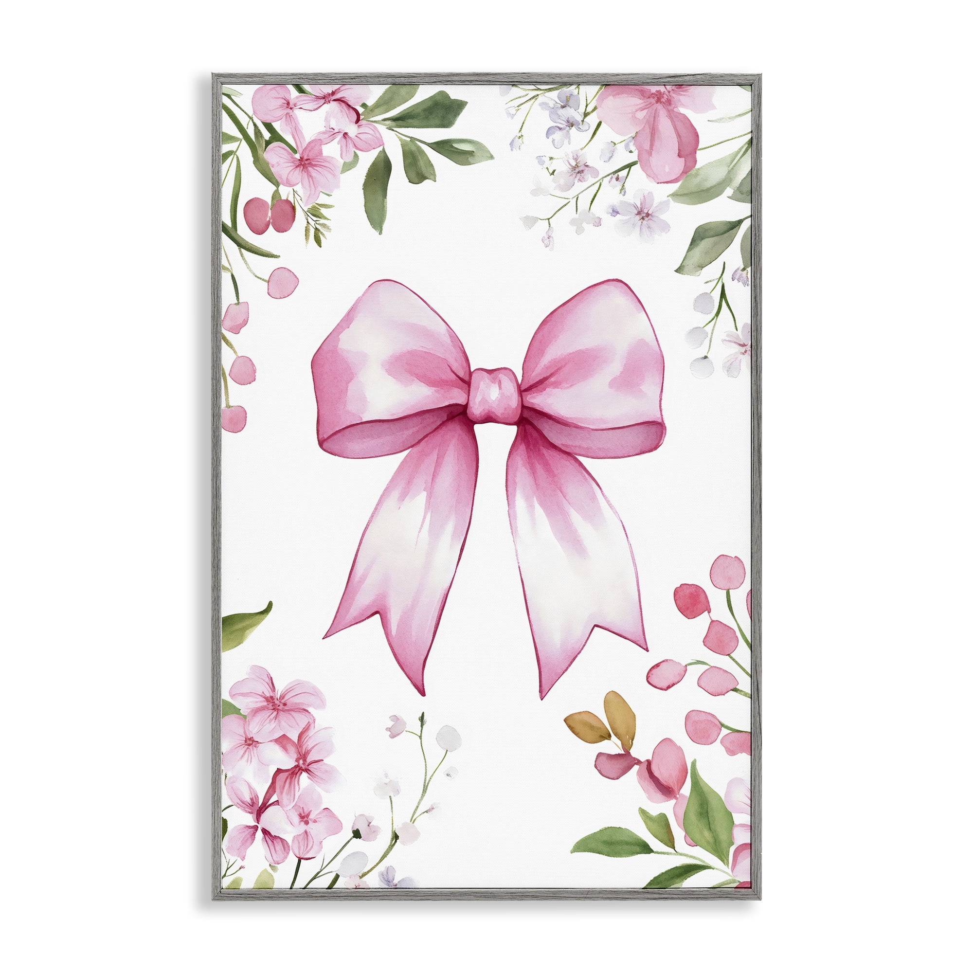 Stupell Industries Whimsical Floral Bow Pink Gray Framed Giclee Art, design by Creative Studio