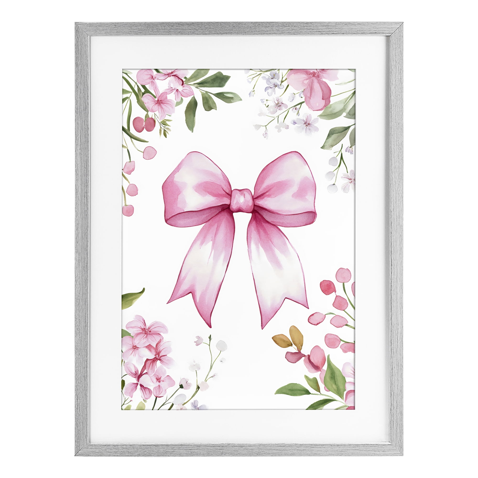 Stupell Industries Whimsical Floral Bow Pink Gray Framed Print Under Glass, design by Creative Studio