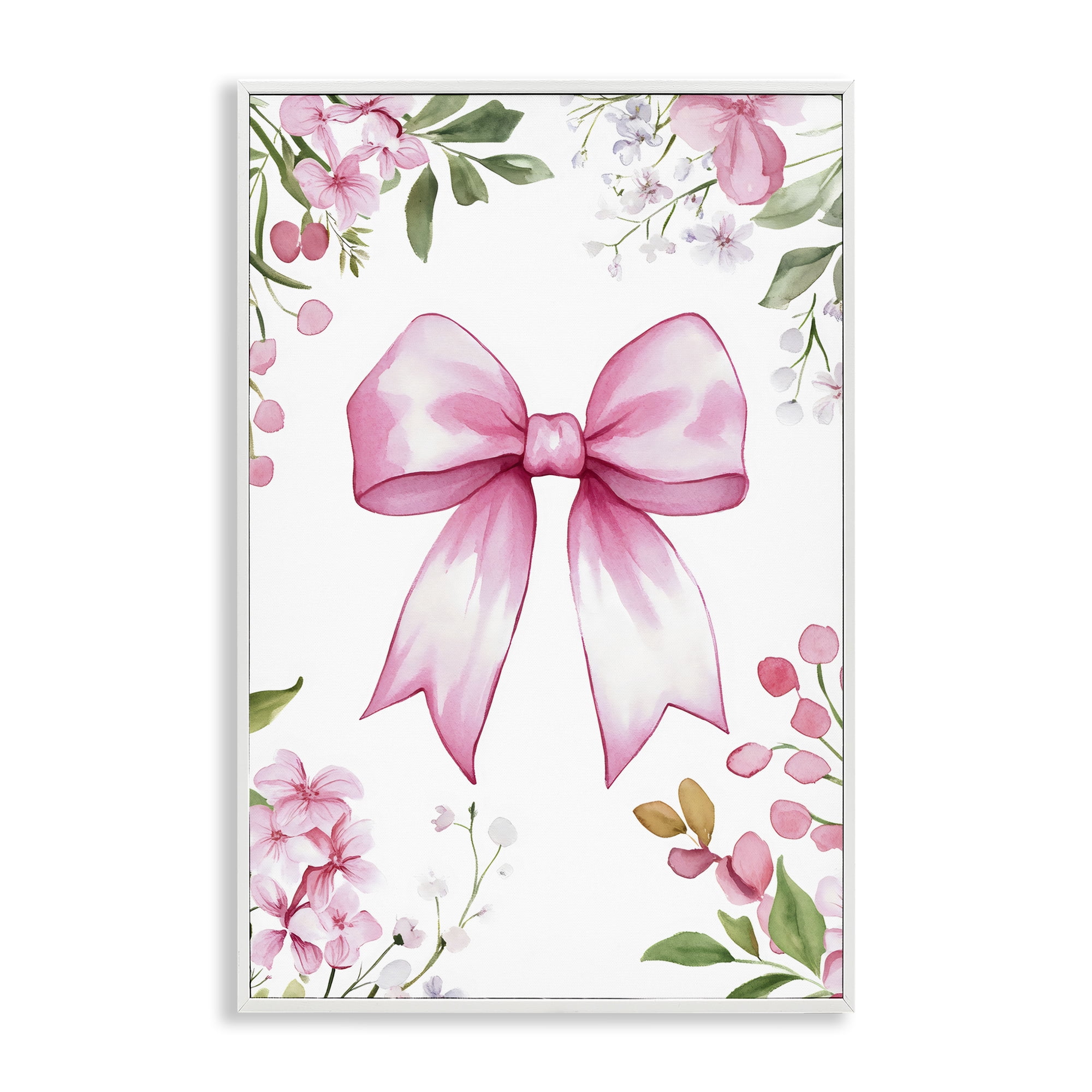 Stupell Industries Whimsical Floral Bow Pink White Framed Giclee Art, design by Creative Studio
