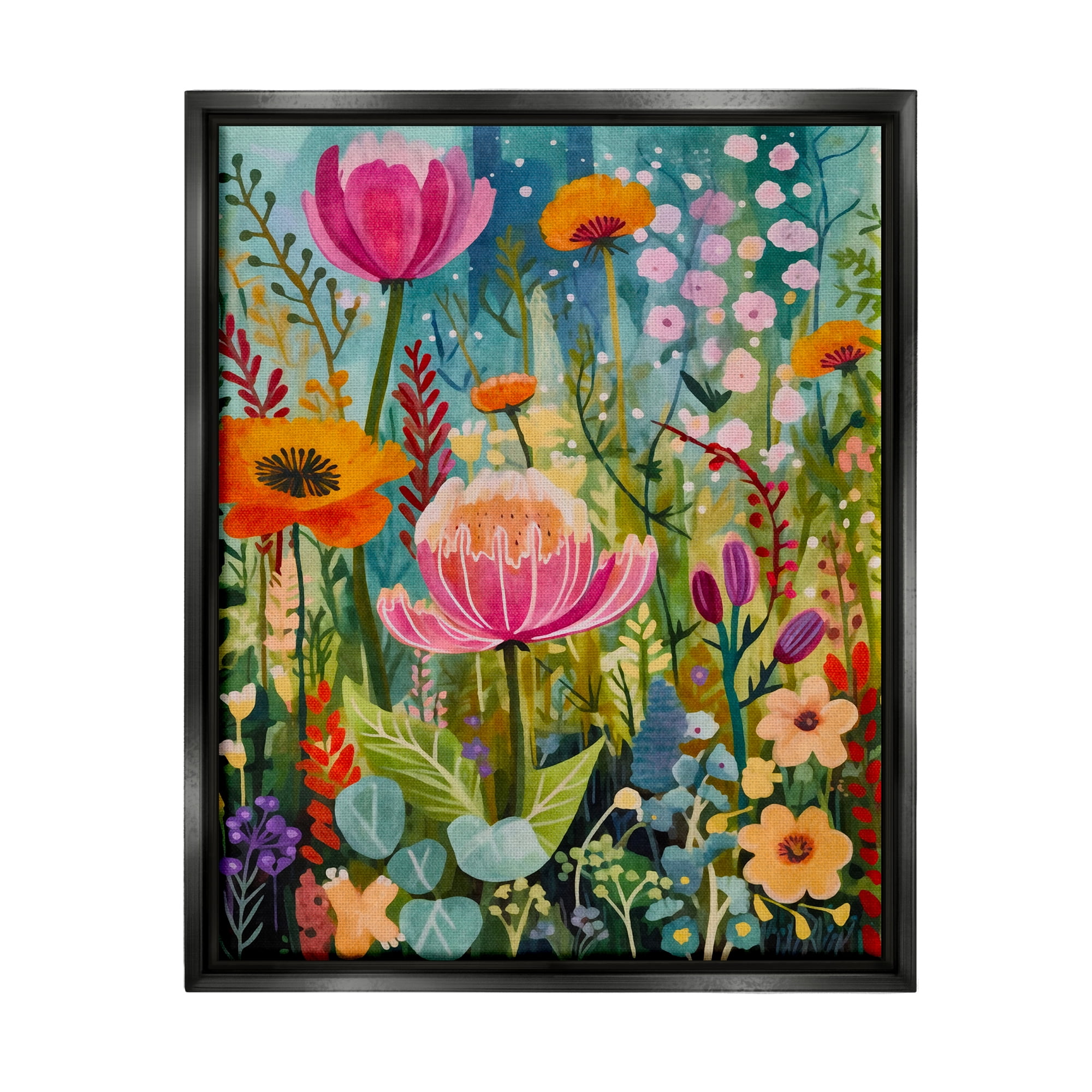 Stupell Industries Whimsical Floral Garden Botanical & Floral Painting Black Floater Framed Art Print Wall Art, 25 x 31