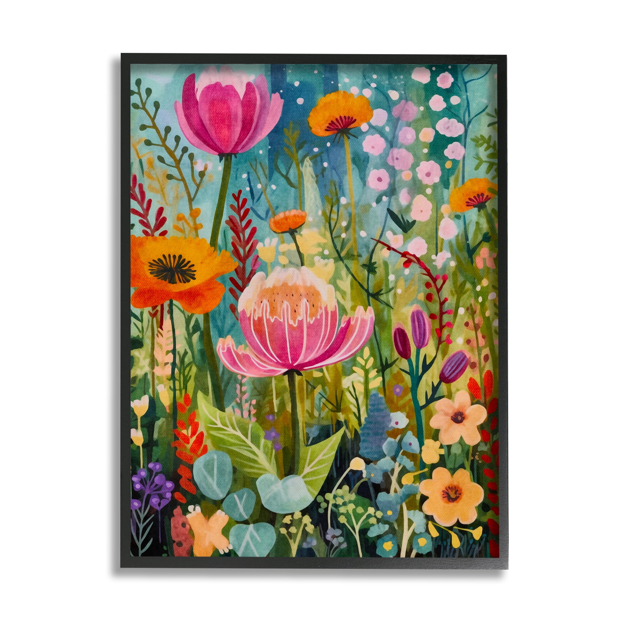 Stupell Industries Whimsical Floral Garden Botanical & Floral Painting Black Framed Art Print Wall Art, 16 x 20
