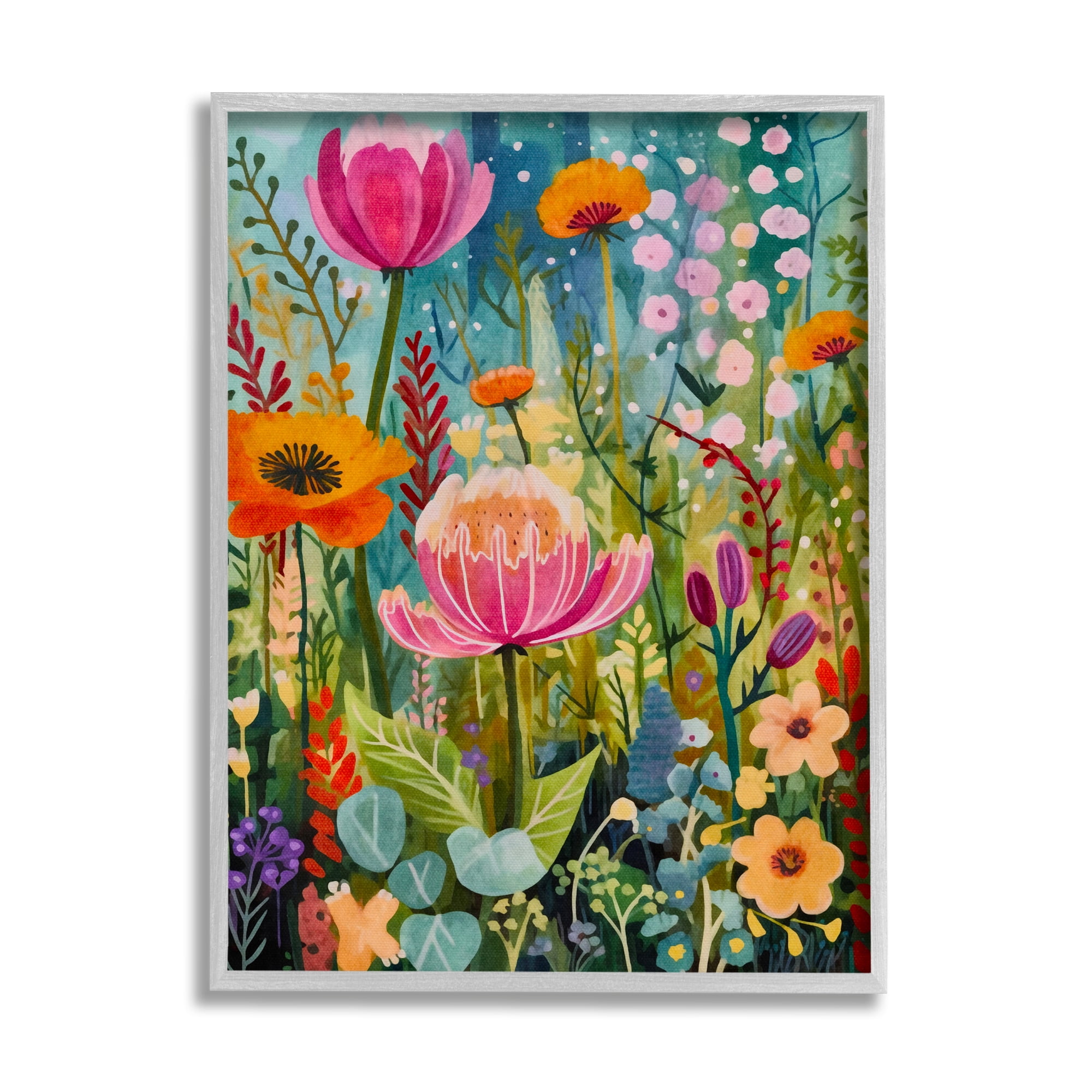 Stupell Industries Whimsical Floral Garden Botanical & Floral Painting Gray Framed Art Print Wall Art, 24 x 30