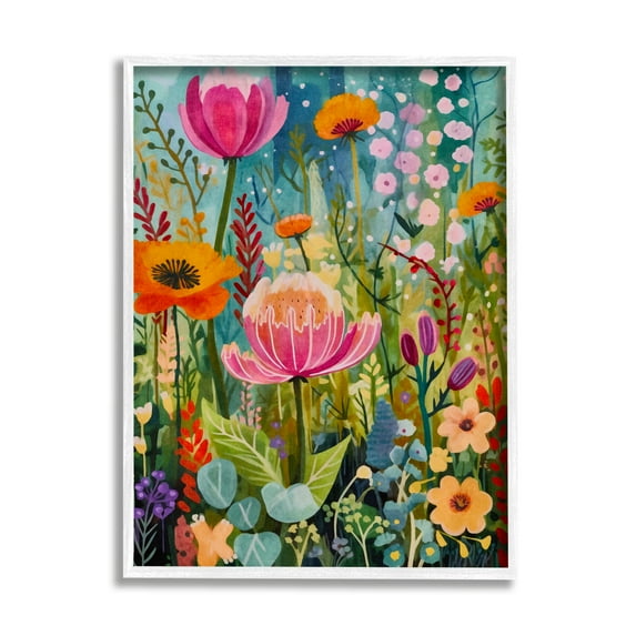 Stupell Industries Whimsical Floral Garden Botanical & Floral Painting White Framed Art Print Wall Art, 24 x 30