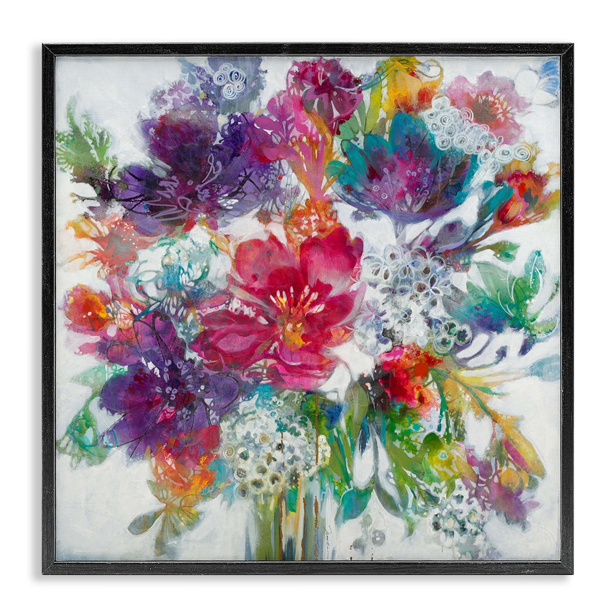 Stupell Industries Whimsical Floral Pop Bouquet Botanical & Floral Painting Black Framed Art Print Wall Art, 24 x 24