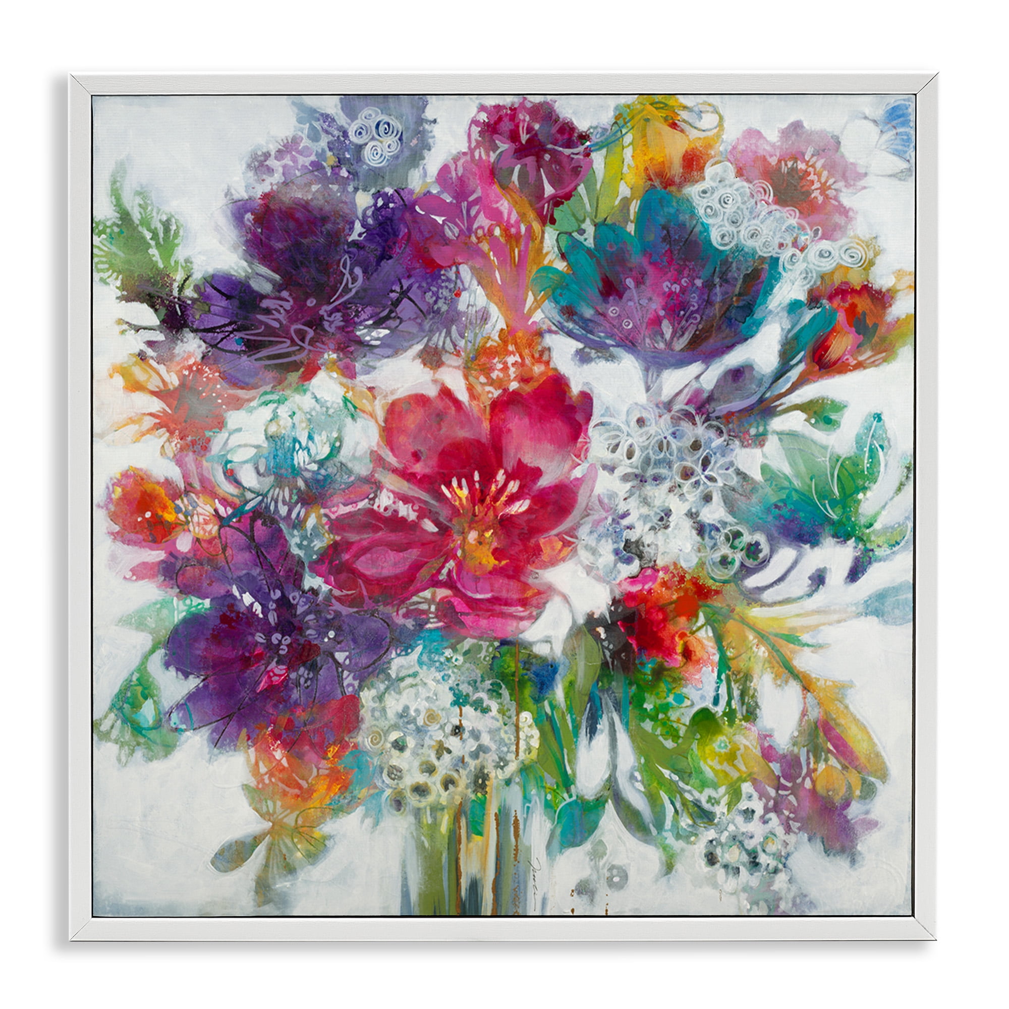 Stupell Industries Whimsical Floral Pop Bouquet Botanical & Floral Painting White Framed Art Print Wall Art, 12 x 12
