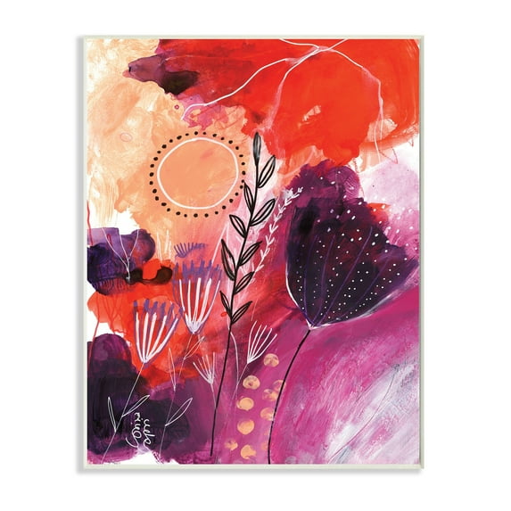 Stupell Industries Whimsical Florals Blooming Orange Pink Purple,13 x 19,Designed by Corina Capri