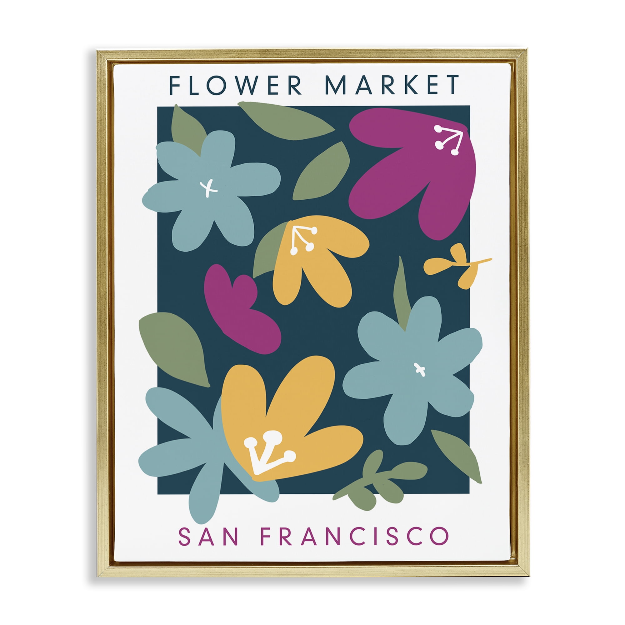 Stupell Industries Whimsical Flower Market Gold Framed Floater Canvas Wall Art, design by Anna Quach