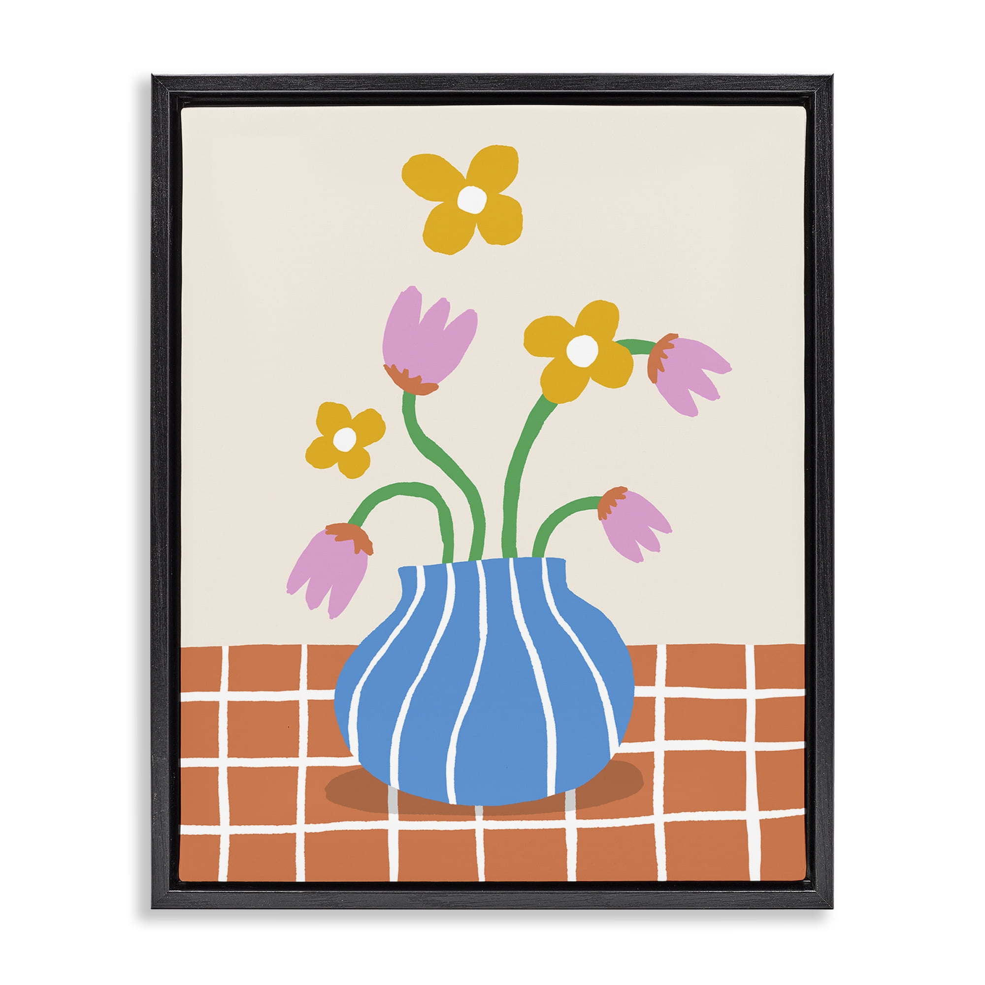 Stupell Industries Whimsical Flower Market Plants & Flowers Painting Black Floater Framed Canvas Art Print Wall Art, 17 x 21