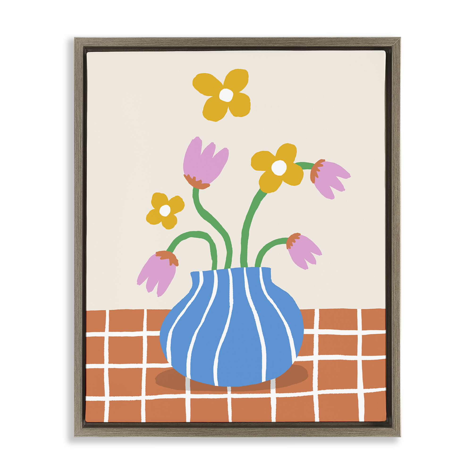 Stupell Industries Whimsical Flower Market Plants & Flowers Painting Brown Floater Framed Canvas Art Print Wall Art, 17 x 21
