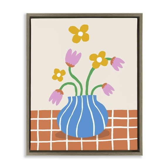 Stupell Industries Whimsical Flower Market Plants & Flowers Painting Brown Floater Framed Canvas Art Print Wall Art, 17 x 21