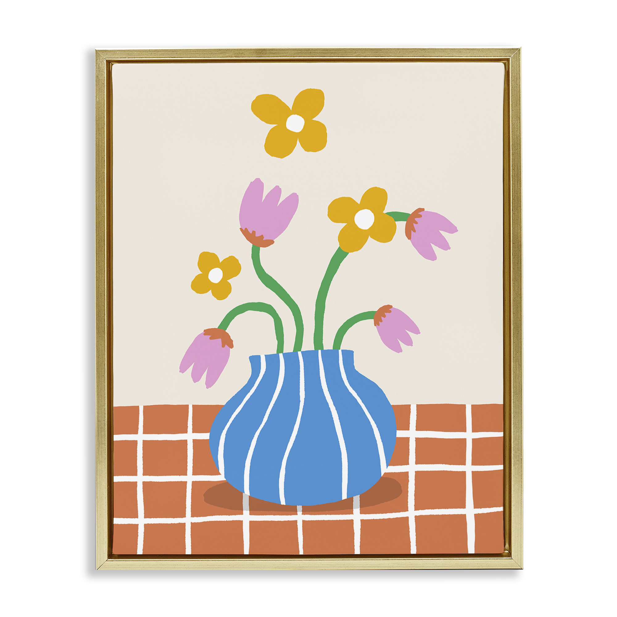 Stupell Industries Whimsical Flower Market Plants & Flowers Painting Gold Floater Framed Canvas Art Print Wall Art, 17 x 21