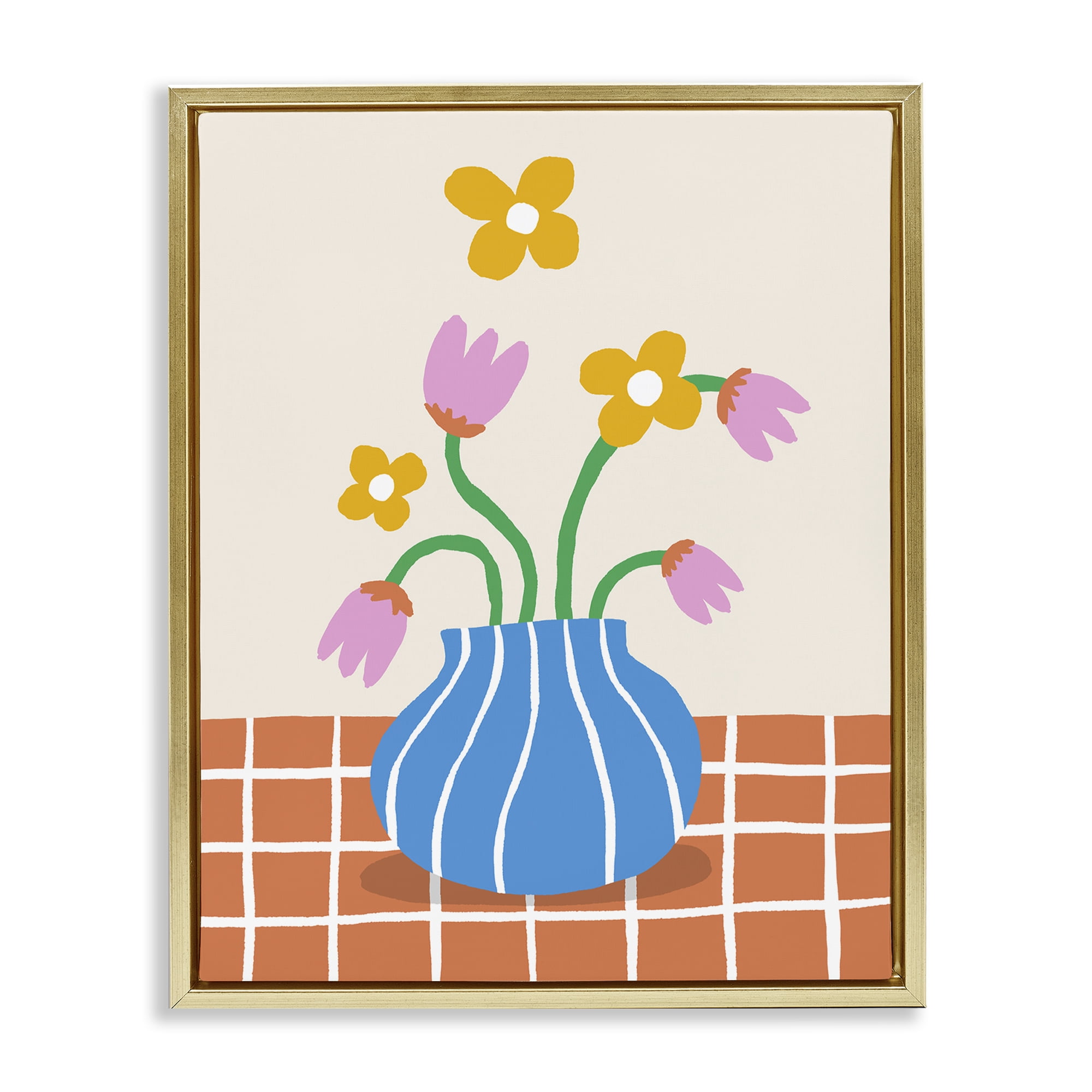 Stupell Industries Whimsical Flower Market Plants & Flowers Painting Gold Floater Framed Canvas Art Print Wall Art, 25 x 31