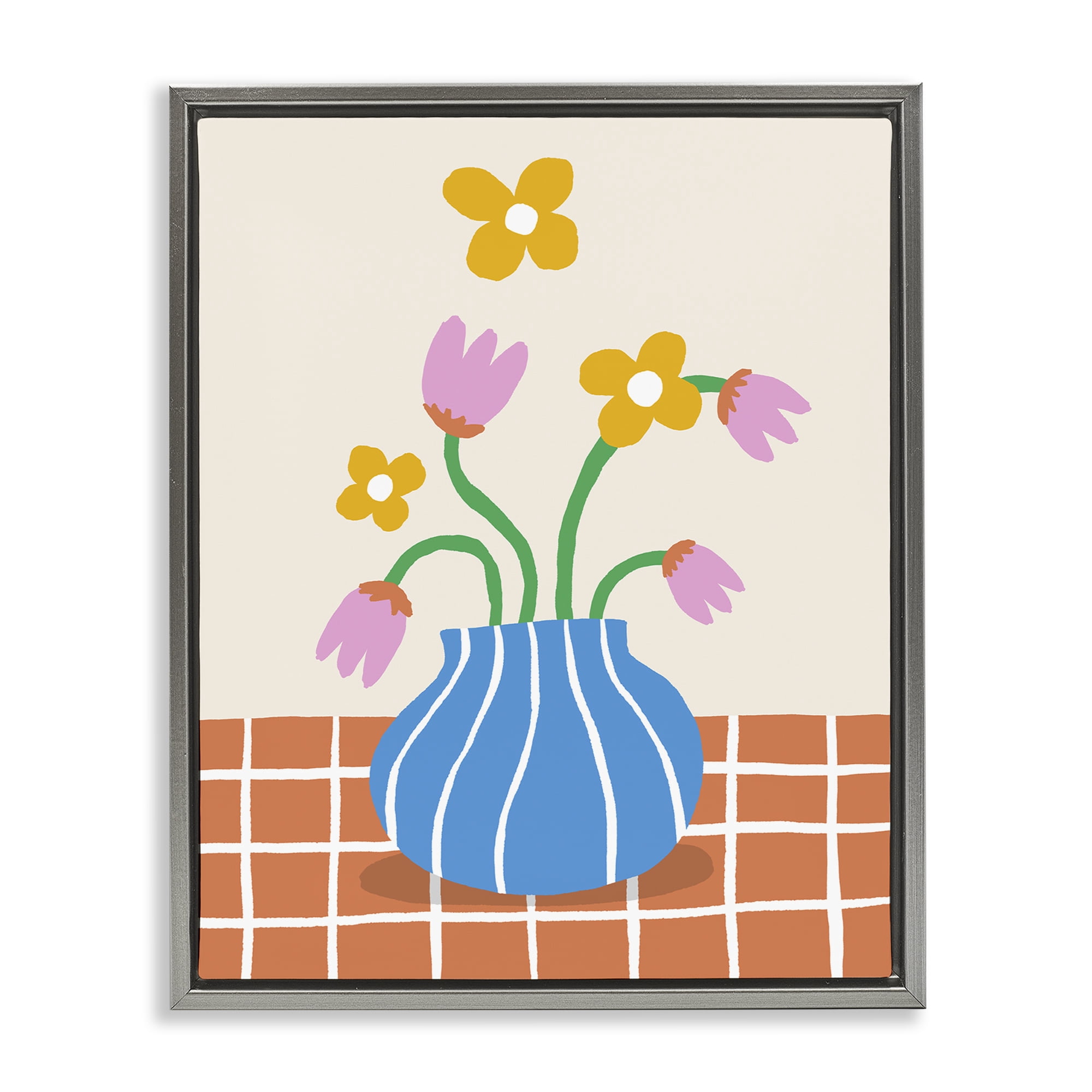 Stupell Industries Whimsical Flower Market Plants & Flowers Painting Gray Floater Framed Canvas Art Print Wall Art, 17 x 21