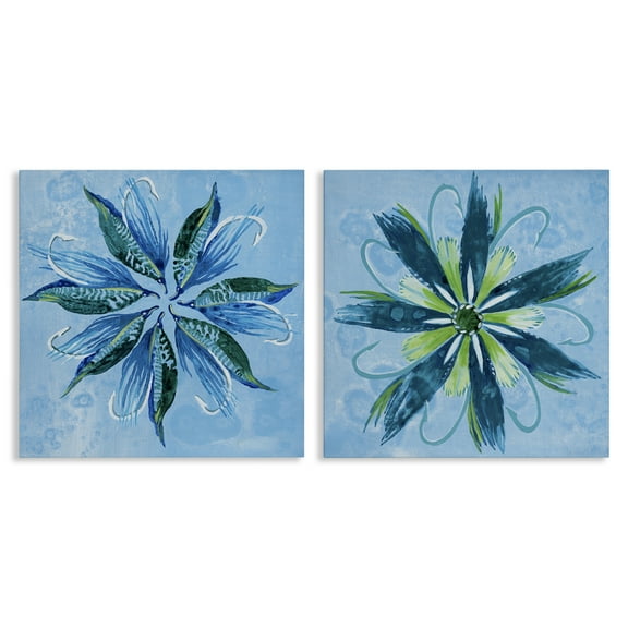 Stupell Industries Whimsical Flower Shapes Floral Painting Wrapped Canvas Canvas Art Print Wall Art, 17 x 17, Set of 2