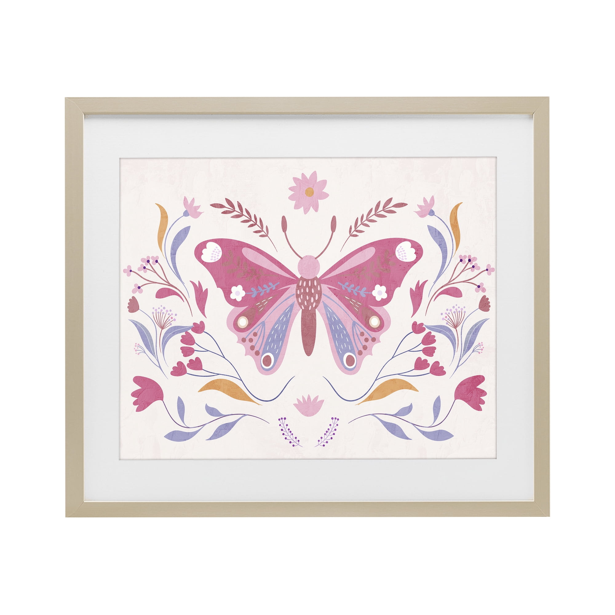 Stupell Industries Whimsical Folk Butterfly Birch Framed Print Under Glass, design by Kim Allen