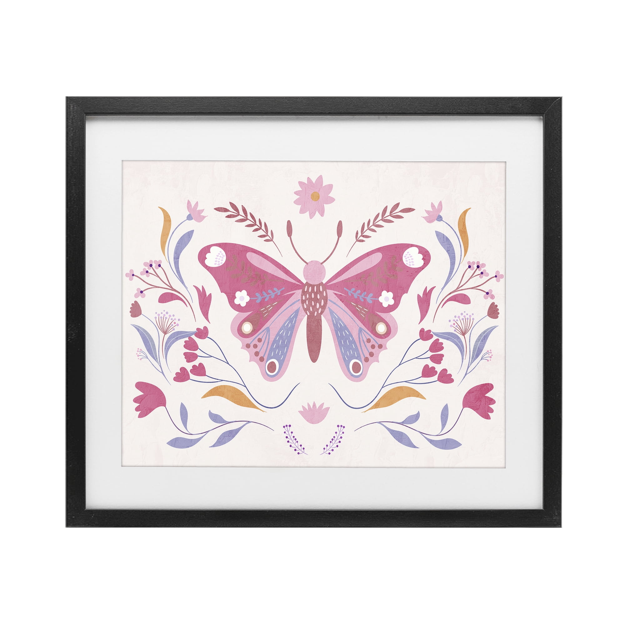 Stupell Industries Whimsical Folk Butterfly Black Framed Print Under Glass, design by Kim Allen