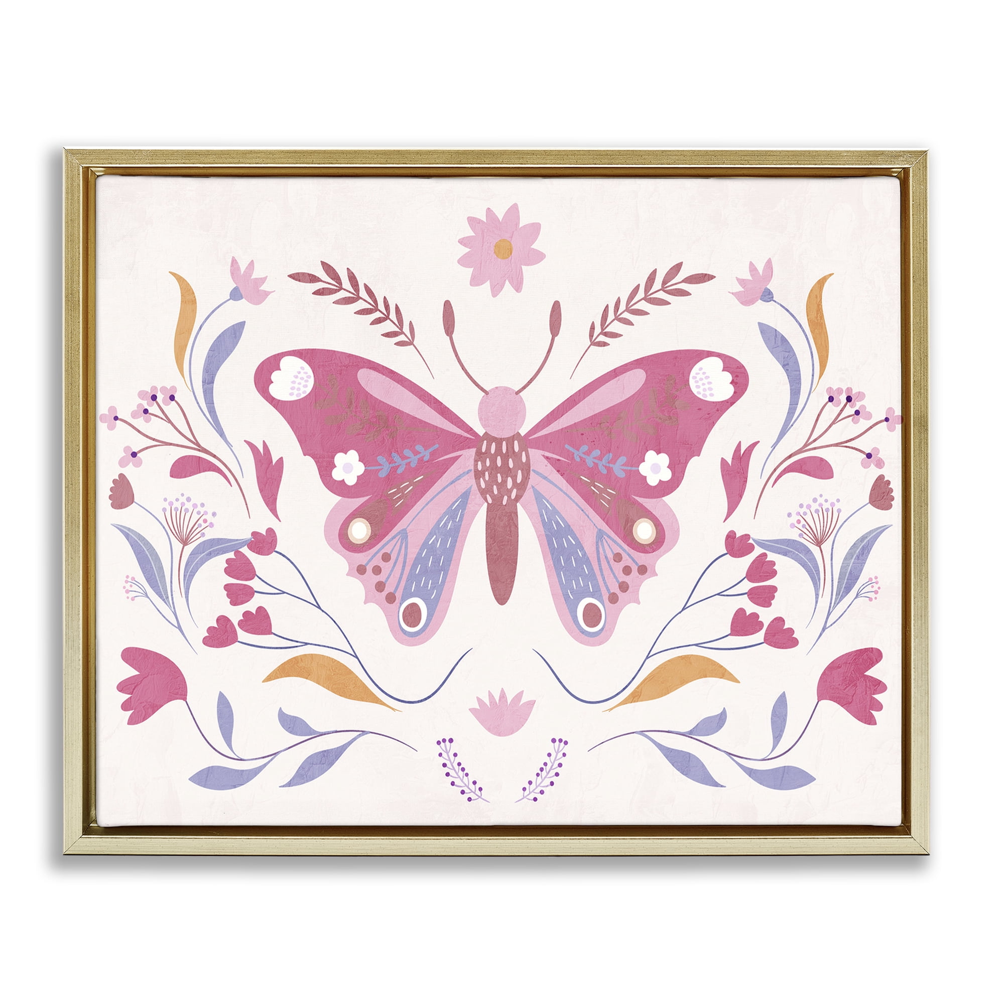 Stupell Industries Whimsical Folk Butterfly Gold Framed Floater Canvas Wall Art, design by Kim Allen