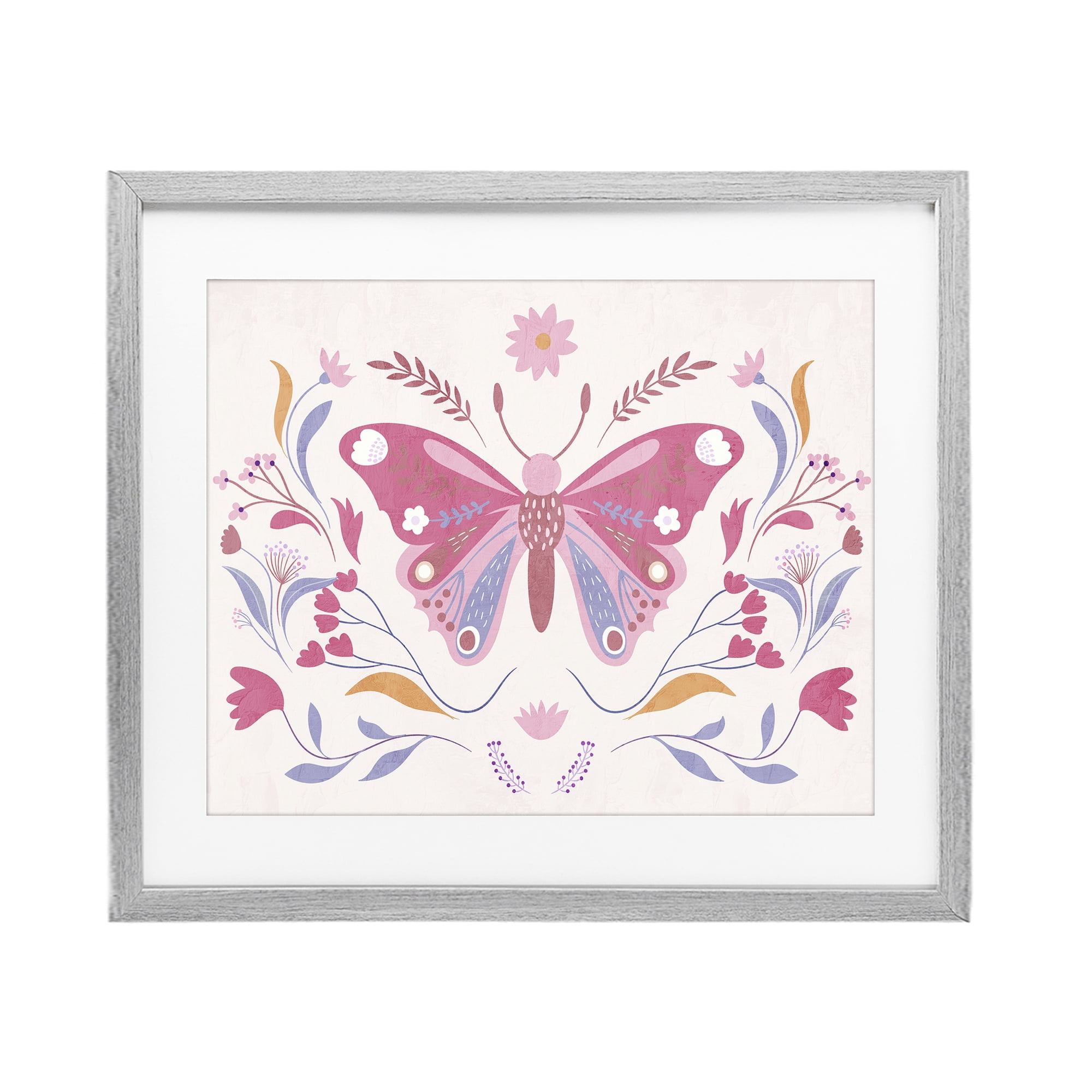 Stupell Industries Whimsical Folk Butterfly Gray Framed Print Under Glass, design by Kim Allen