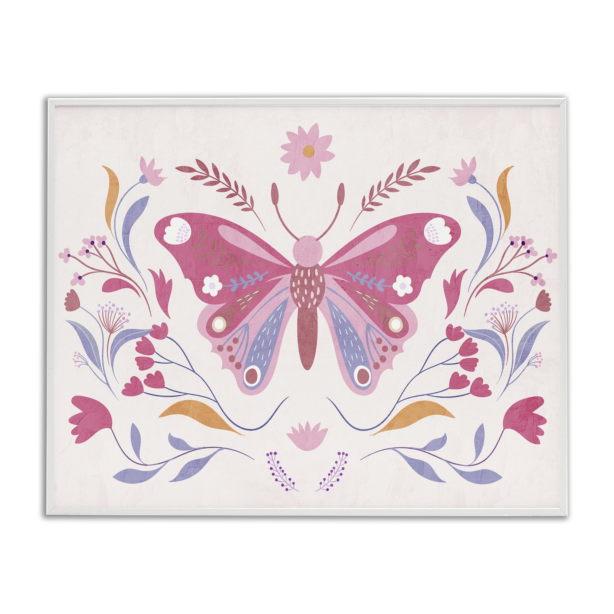 Stupell Industries Whimsical Folk Butterfly White Framed Giclee Art, design by Kim Allen