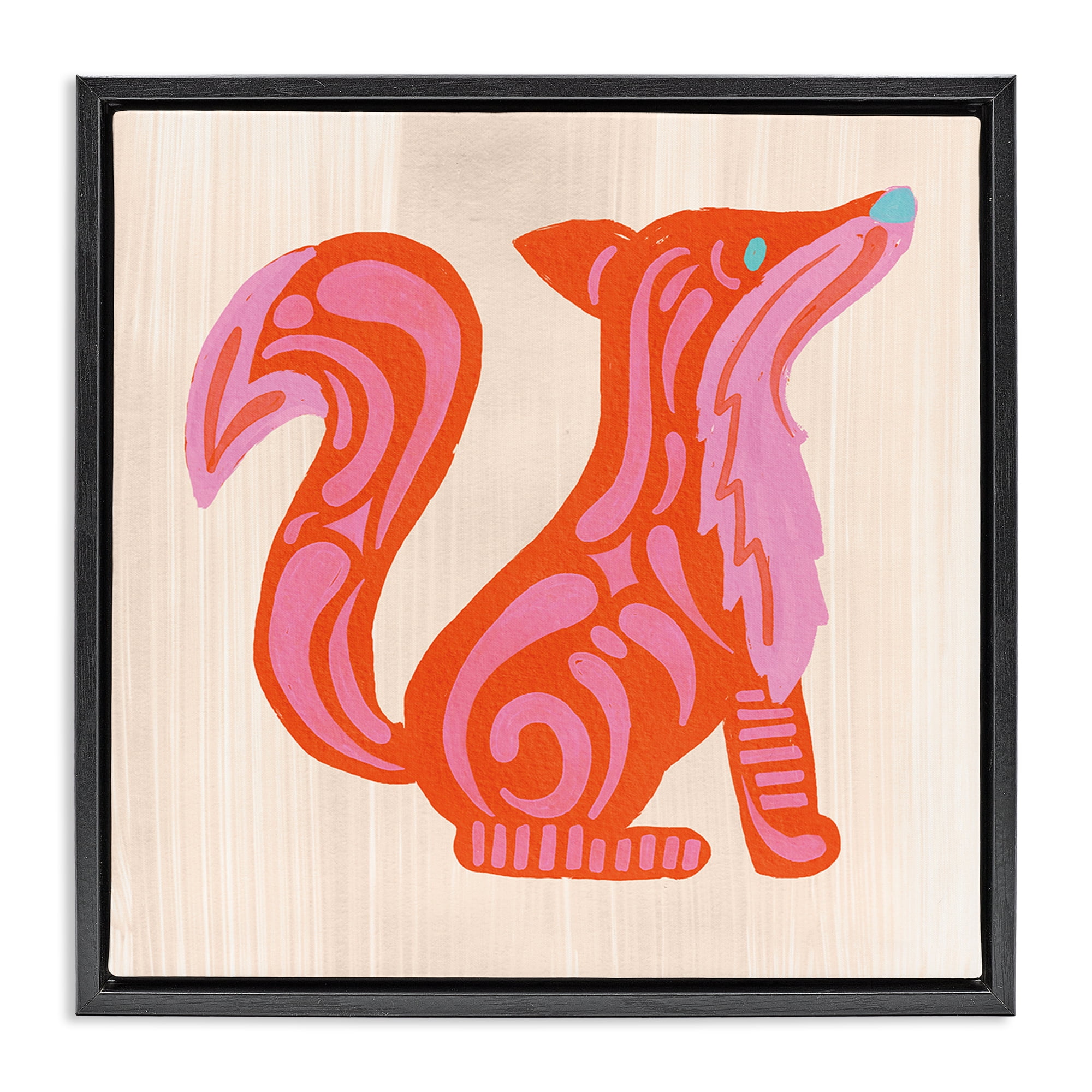 Stupell Industries Whimsical Folk Fox Vibrance Black Framed Floater Canvas Wall Art, design by The Paper Curator