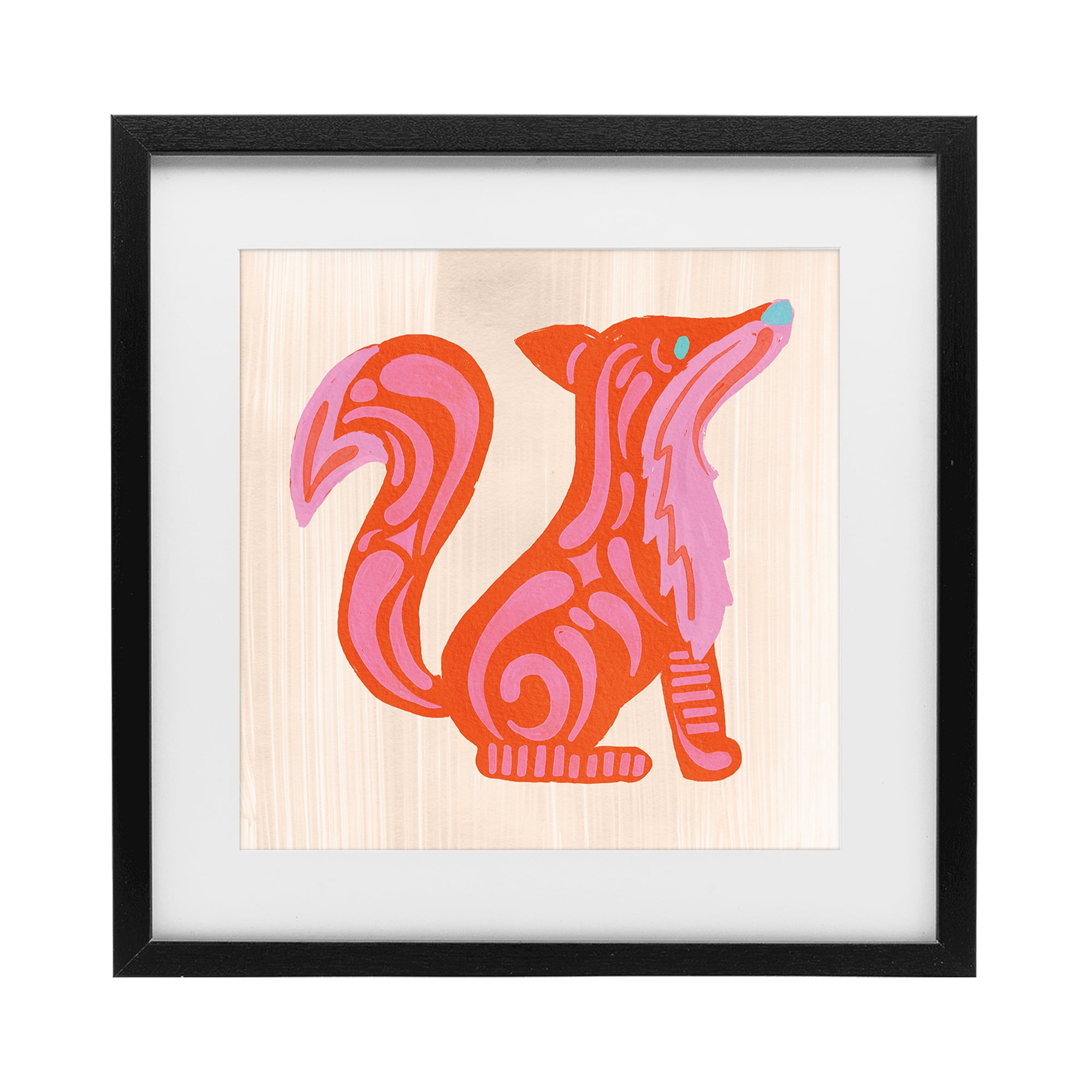 Stupell Industries Whimsical Folk Fox Vibrance Black Framed Print Under Glass, design by The Paper Curator