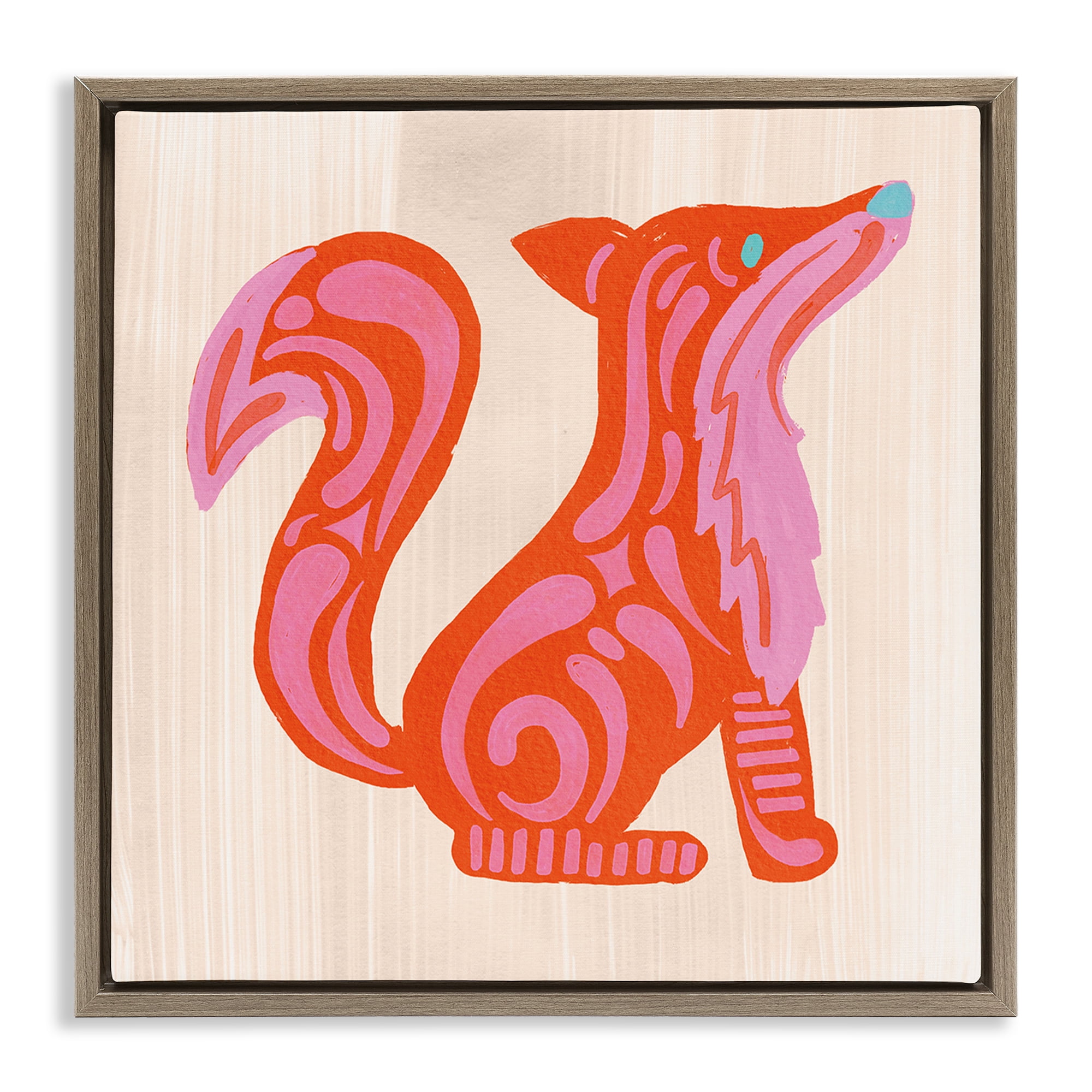 Stupell Industries Whimsical Folk Fox Vibrance Brown Framed Floater Canvas Wall Art, design by The Paper Curator