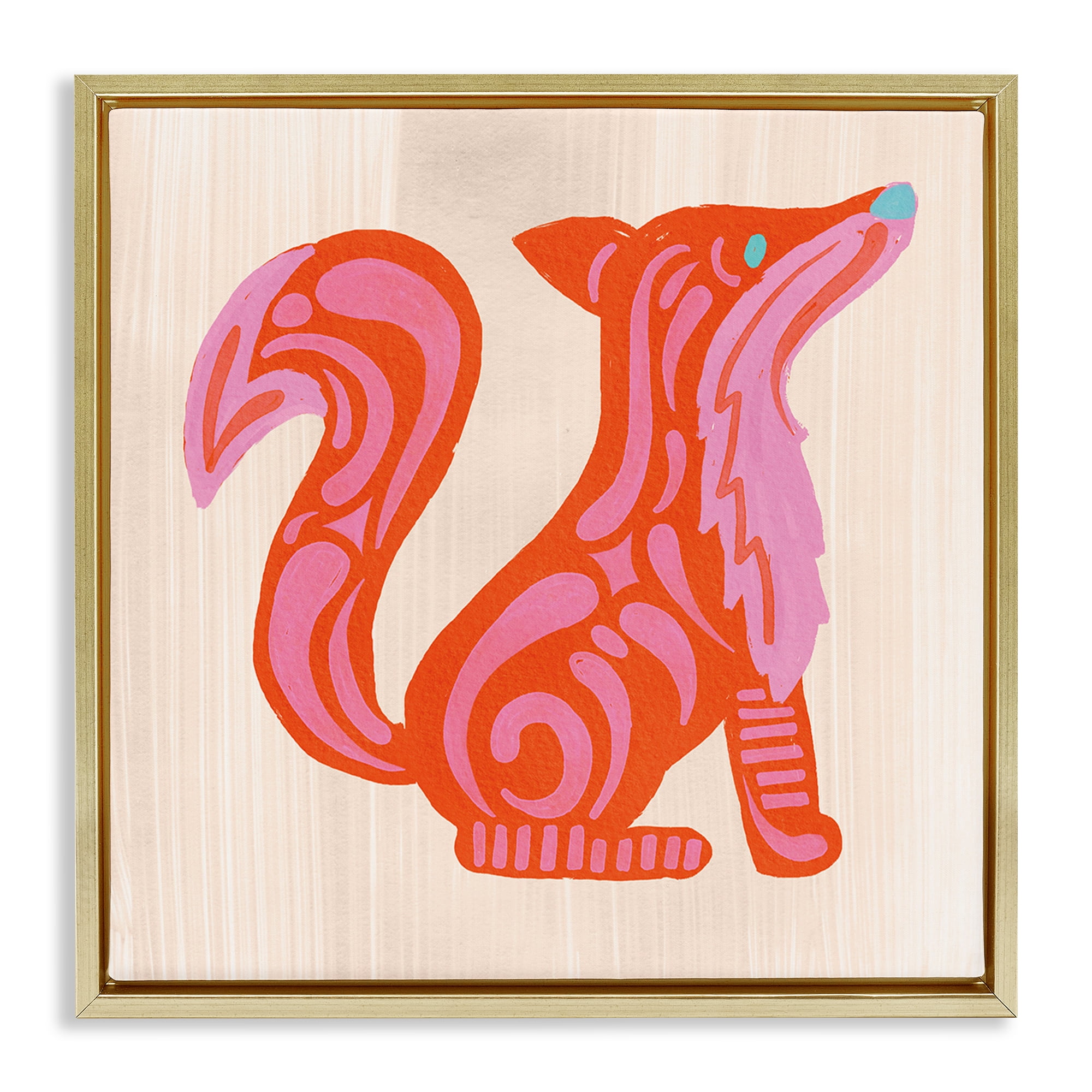 Stupell Industries Whimsical Folk Fox Vibrance Gold Framed Floater Canvas Wall Art, design by The Paper Curator