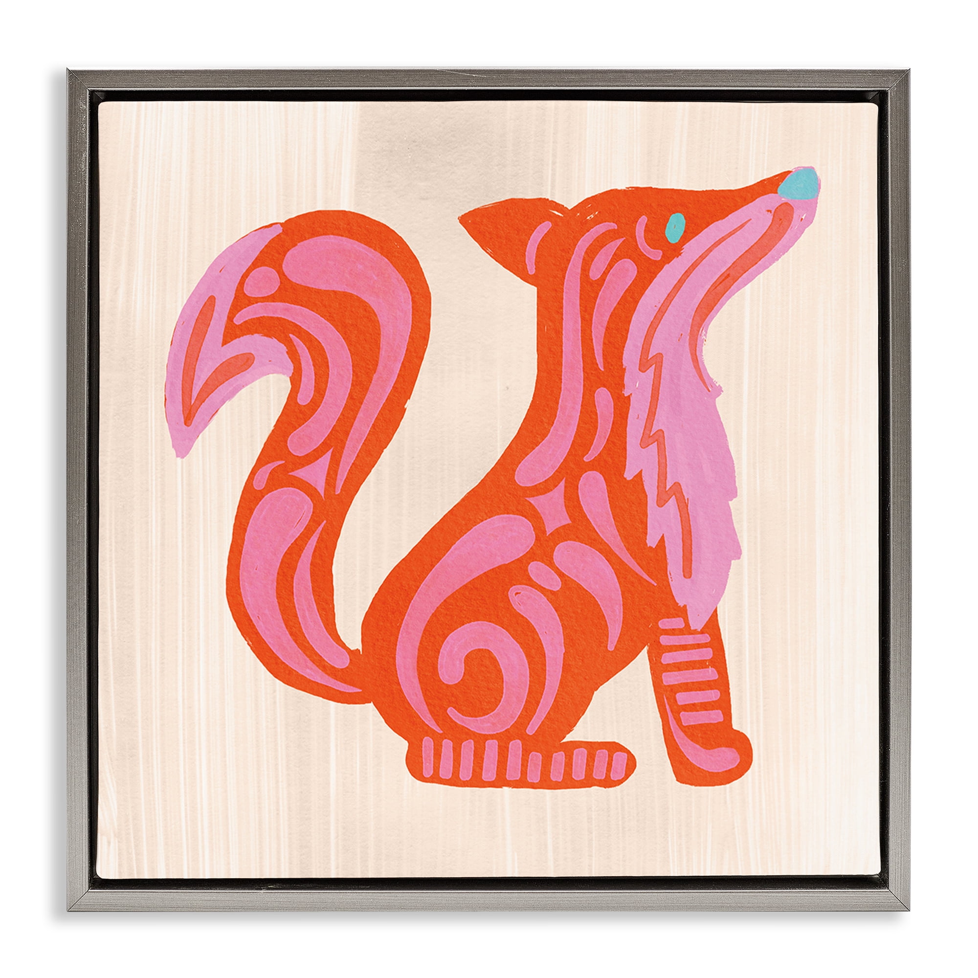 Stupell Industries Whimsical Folk Fox Vibrance Gray Framed Floater Canvas Wall Art, design by The Paper Curator