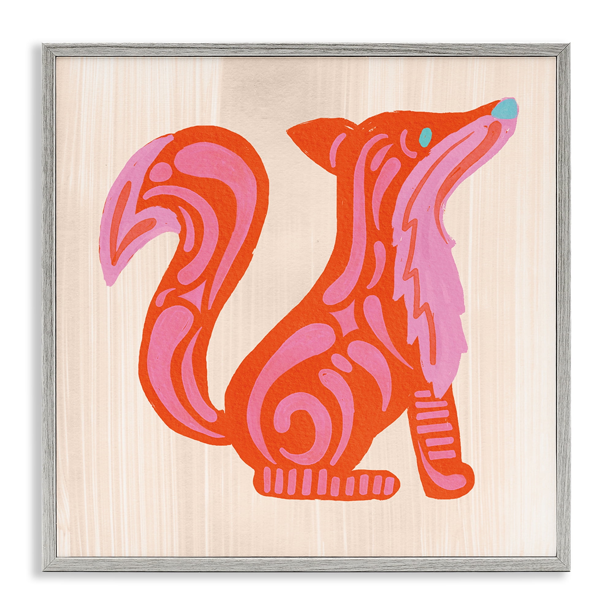 Stupell Industries Whimsical Folk Fox Vibrance Gray Framed Giclee Art, design by The Paper Curator