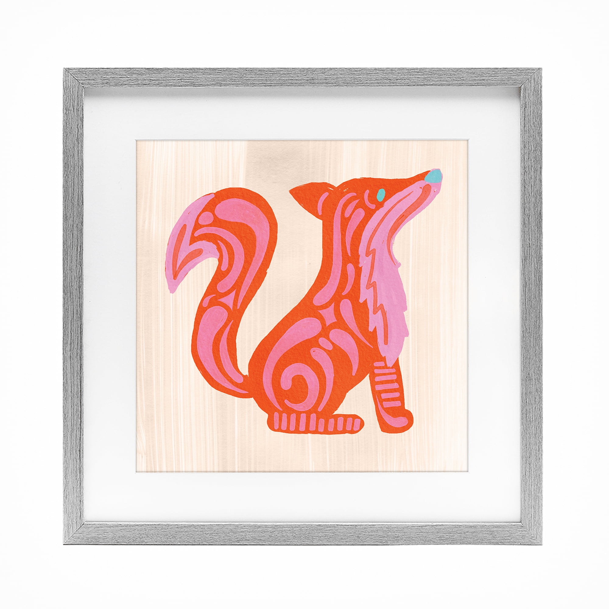 Stupell Industries Whimsical Folk Fox Vibrance Gray Framed Print Under Glass, design by The Paper Curator
