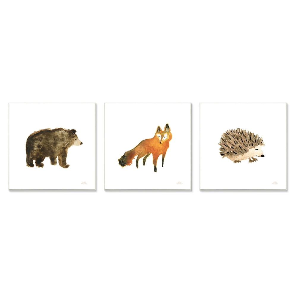 Stupell Industries Whimsical Forest Animal Watercolor Fox Hedgehog Bear Wall Plaque by Laura Marshall