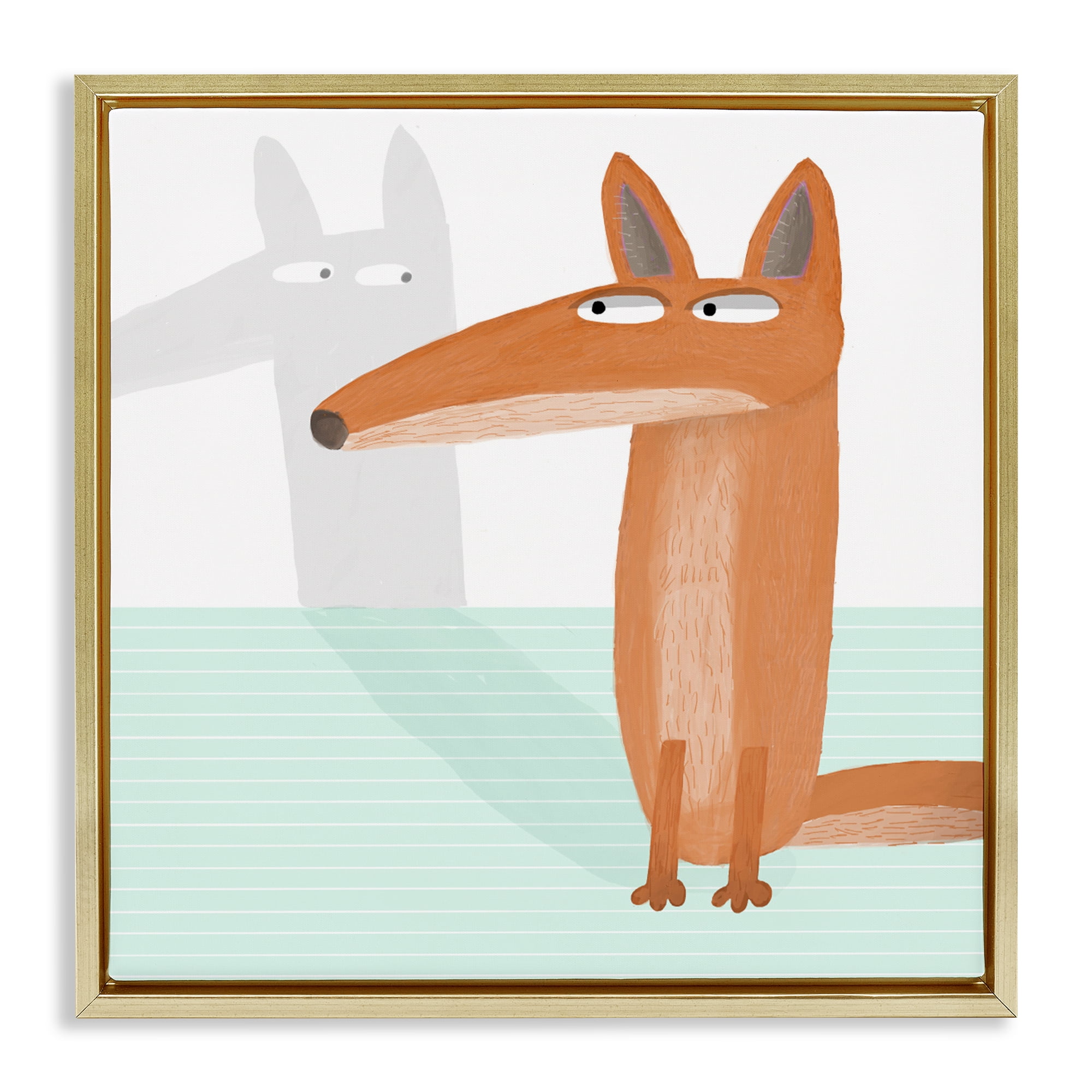 Stupell Industries Whimsical Fox Shadow Gold Framed Floater Canvas Wall Art, design by Carla Daly