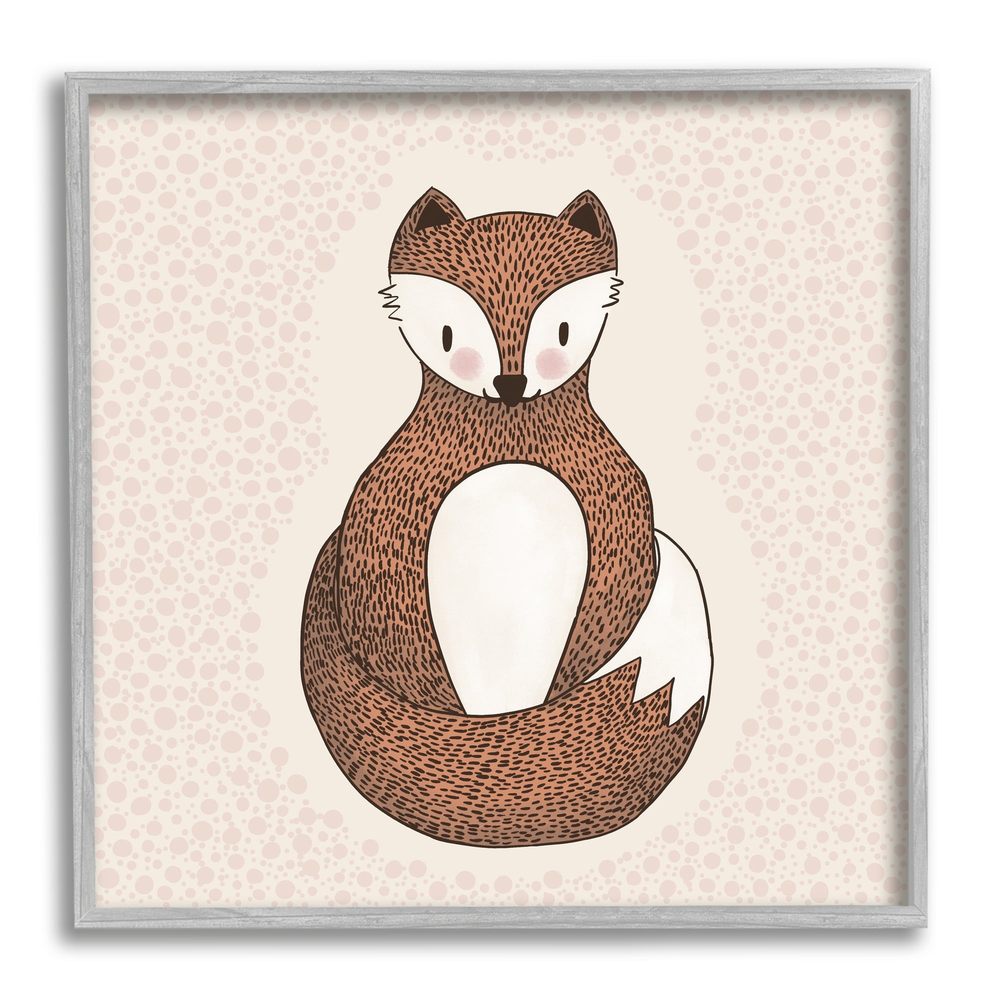 Stupell Industries Whimsical Fox Spotted Pattern Polka Dot Border Graphic Art Gray Framed Art Print Wall Art, Design by Birgit Maria Kiennast