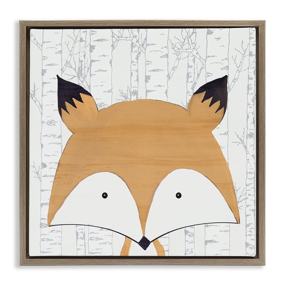 Stupell Industries Whimsical Fox on Birch Animals Painting Brown Floater Framed Canvas Art Print Wall Art, 18 x 18