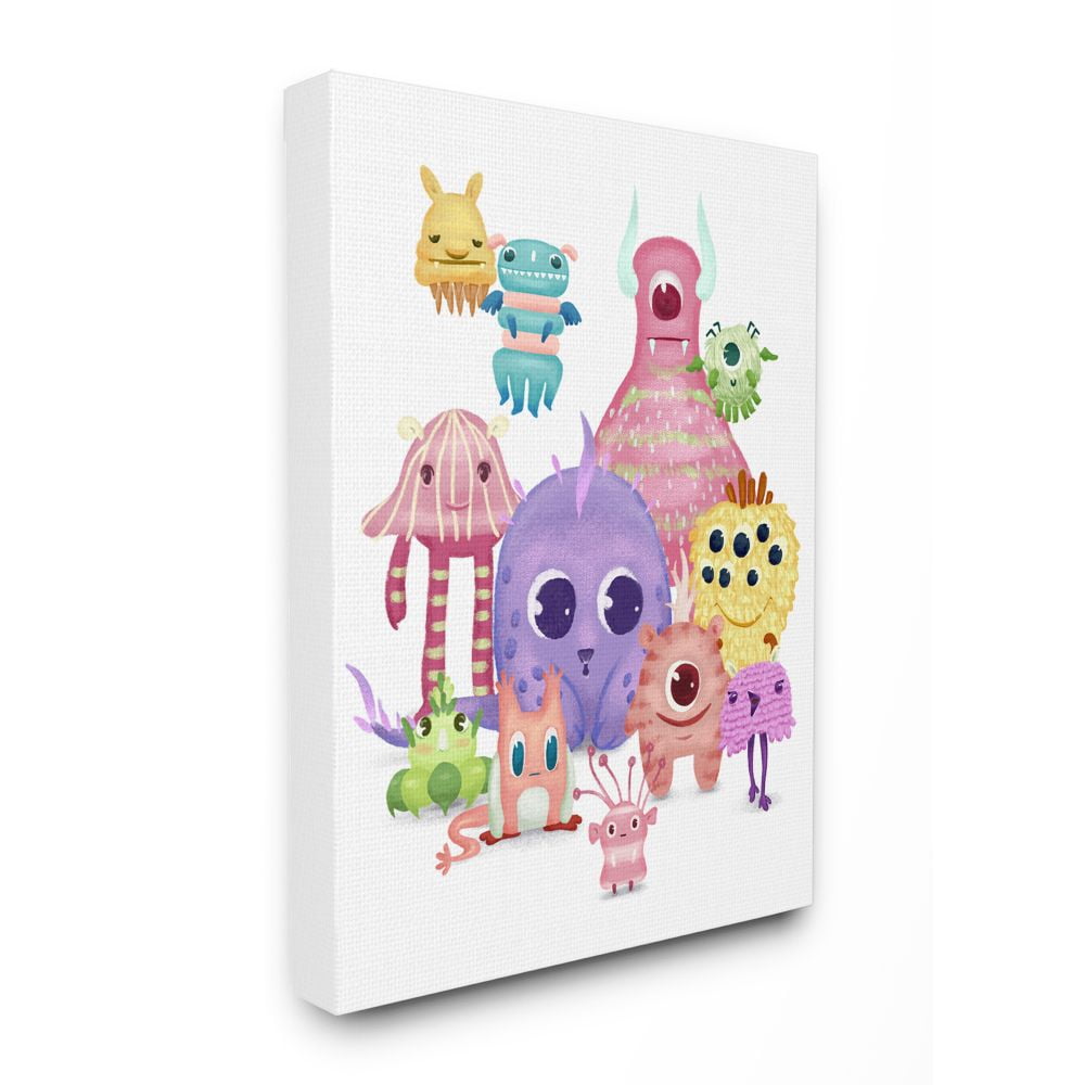 Stupell Industries Whimsical Fun Monsters Big Eyes Colorful Illustration Canvas Wall Art Design by Ziwei Li, 24" x 30"