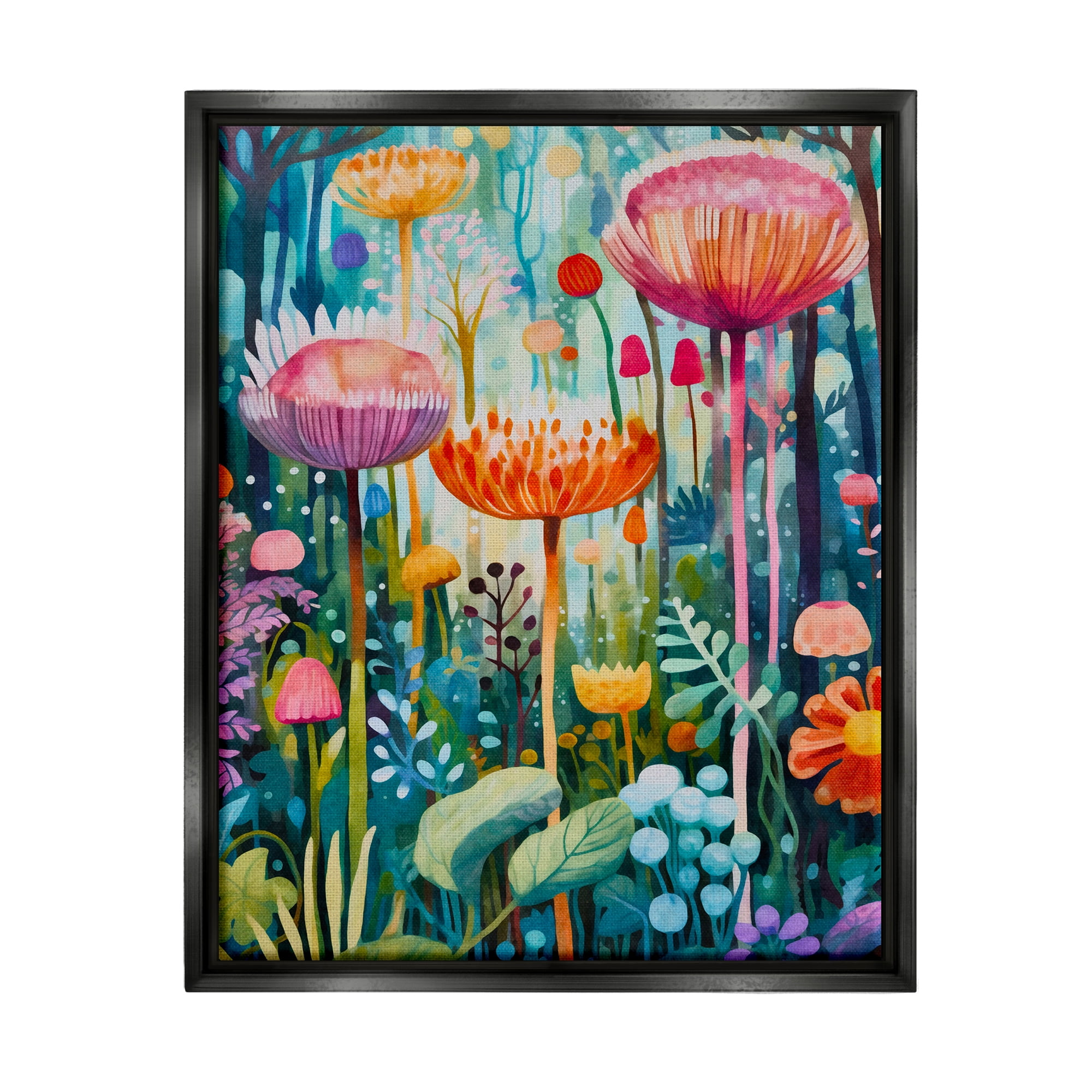 Stupell Industries Whimsical Garden Landscape Botanical & Floral Painting Black Floater Framed Art Print Wall Art, 25 x 31