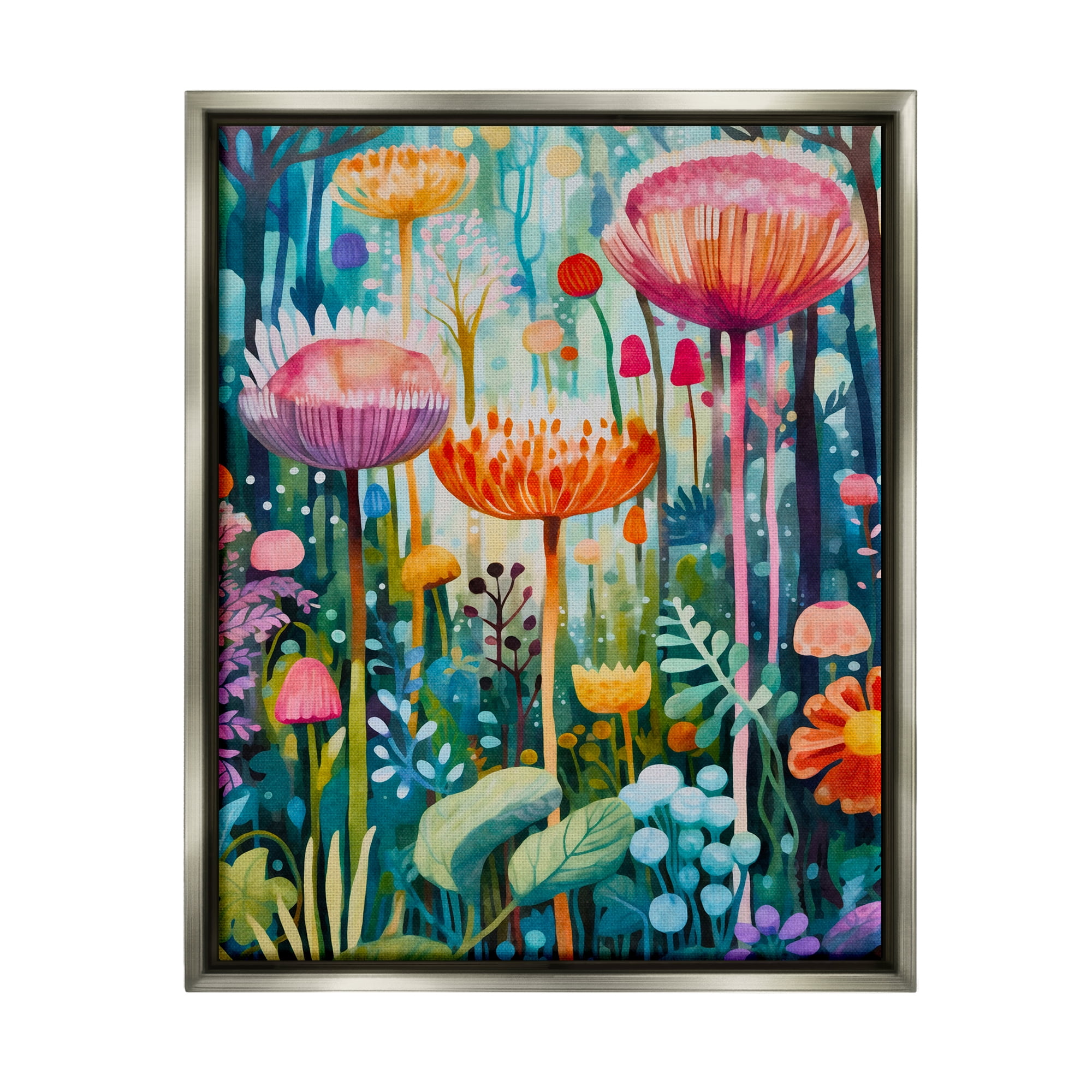 Stupell Industries Whimsical Garden Landscape Botanical & Floral Painting Gray Floater Framed Art Print Wall Art, 25 x 31