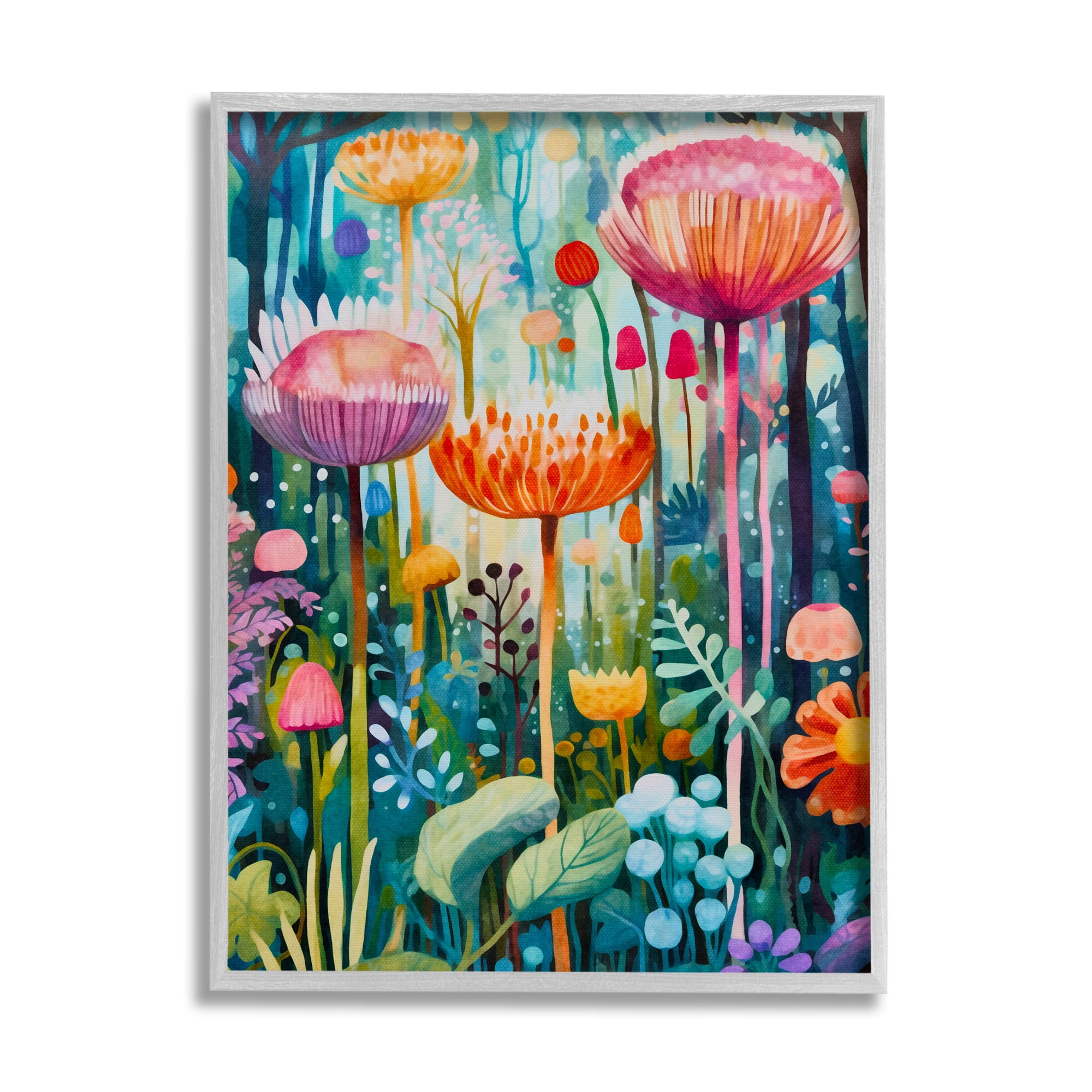 Stupell Industries Whimsical Garden Landscape Botanical & Floral Painting Gray Framed Art Print Wall Art, 16 x 20