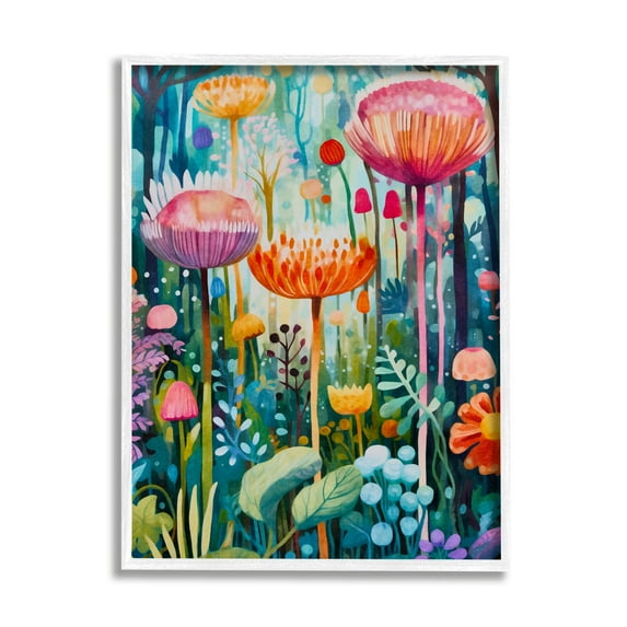 Stupell Industries Whimsical Garden Landscape Botanical & Floral Painting White Framed Art Print Wall Art, 11 x 14