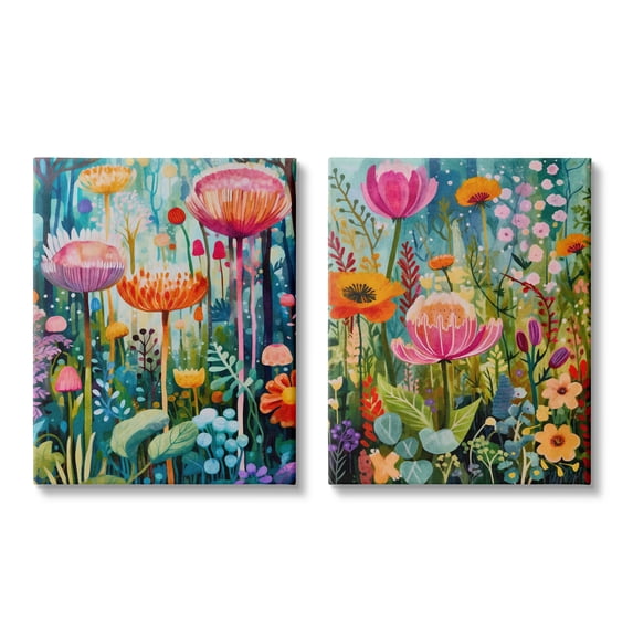 Stupell Industries Whimsical Gardens Landscape Botanical & Floral Painting Gallery Wrapped Canvas Print Wall Art, 16 x 20, Set of 2
