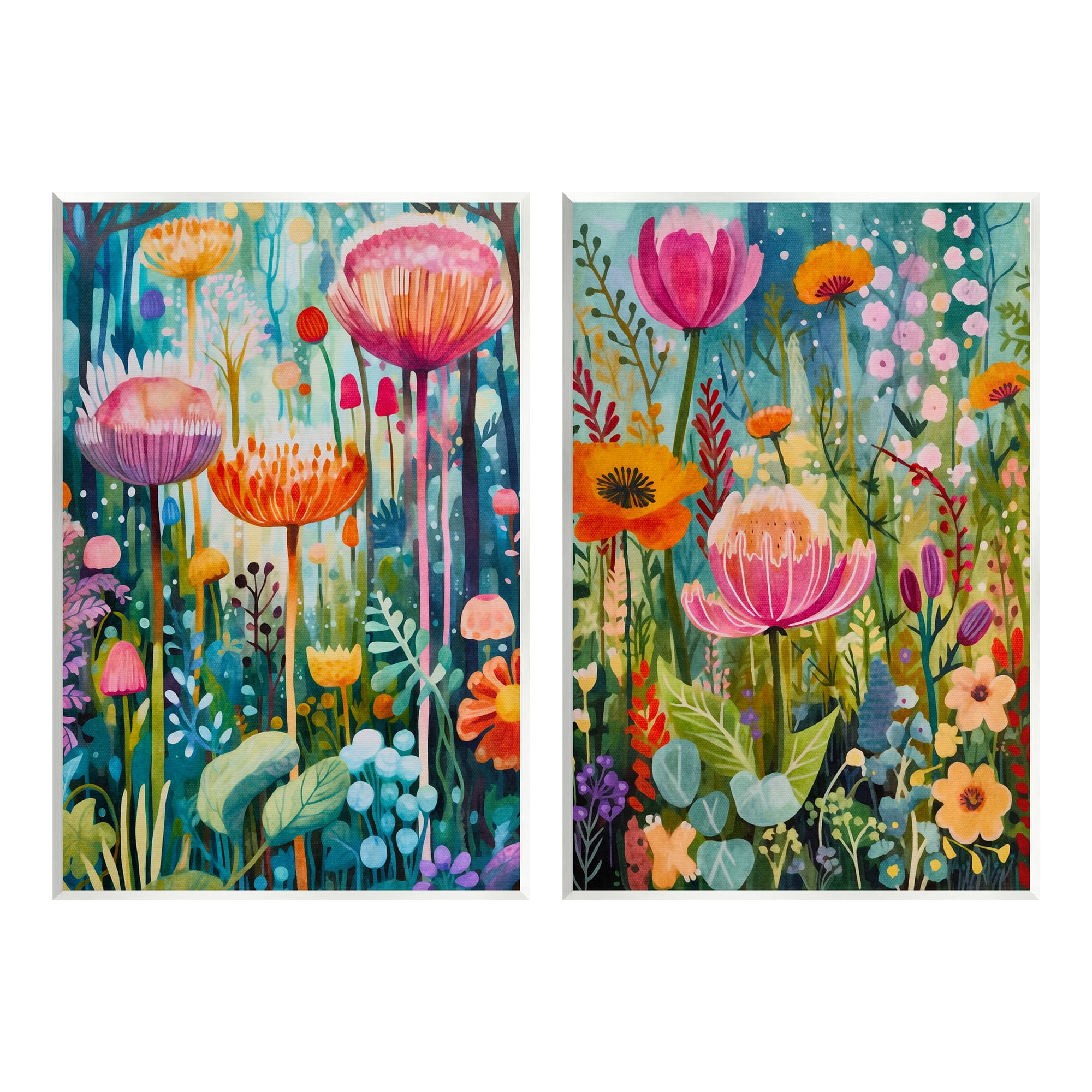 Stupell Industries Whimsical Gardens Landscape Botanical & Floral Painting Unframed Art Print Wall Art, 13 x 19, Set of 2