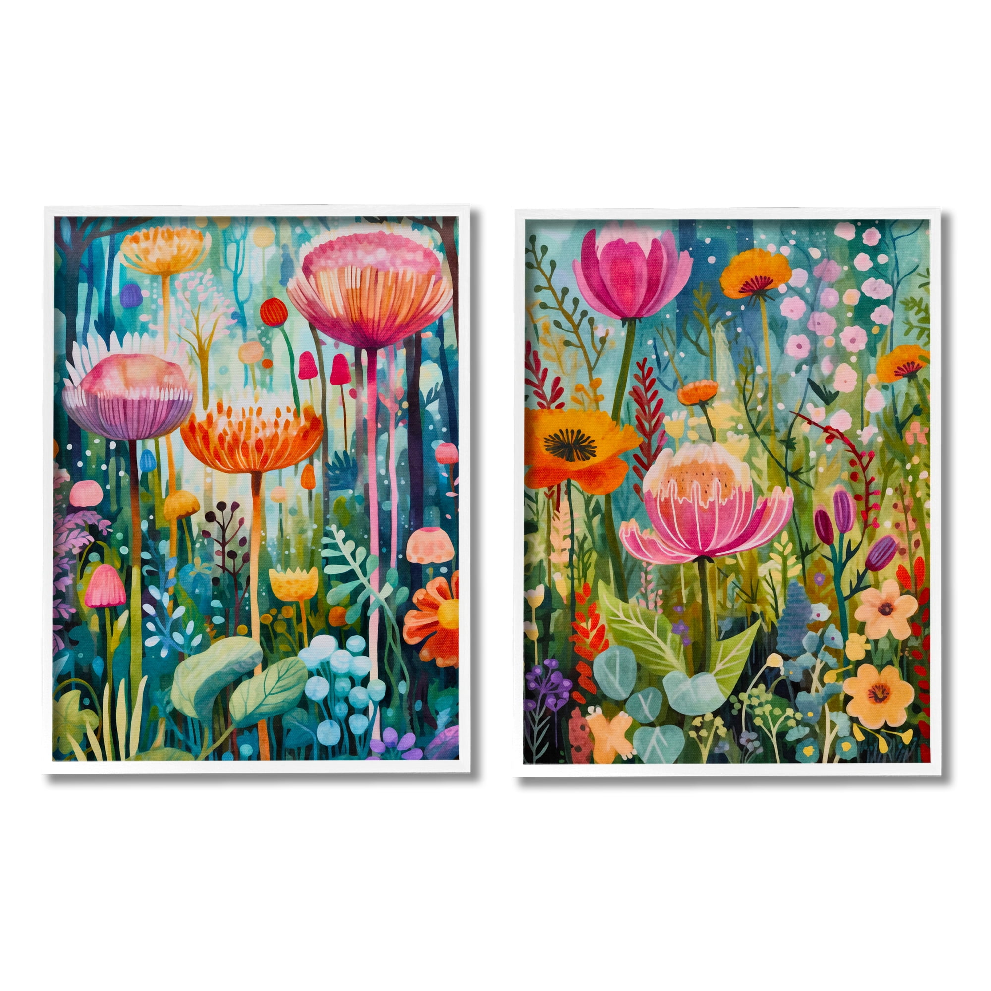 Stupell Industries Whimsical Gardens Landscape Botanical & Floral Painting White Framed Art Print Wall Art, 24 x 30, Set of 2