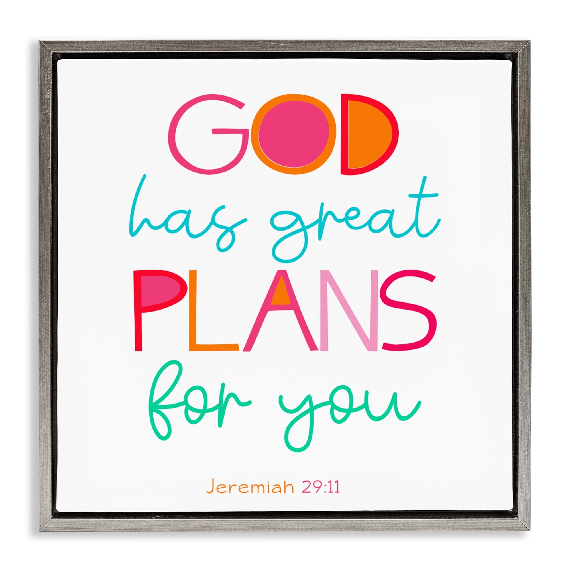 Stupell Industries Whimsical God's Plans For You Gray Framed Floater Canvas Wall Art, design by SD Graphics Studio