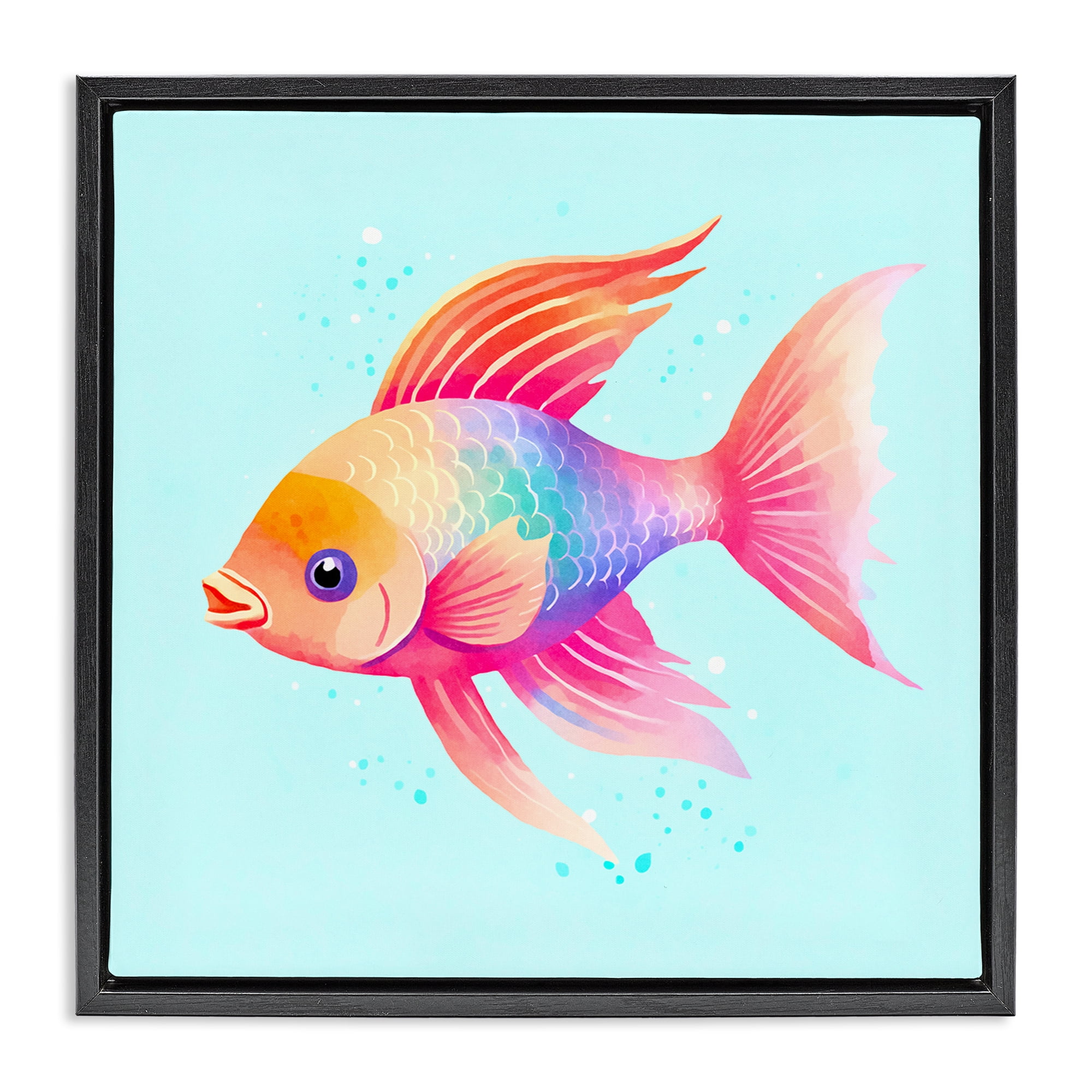 Stupell Industries Whimsical Gradient Fish Animals Painting Black Floater Framed Canvas Art Print Wall Art, 25 x 25